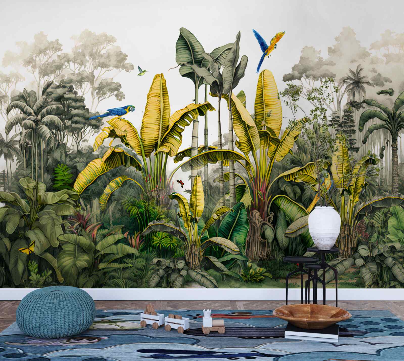 Papier peint grandes branches d'une fougère dorée dans une forêt tropicale