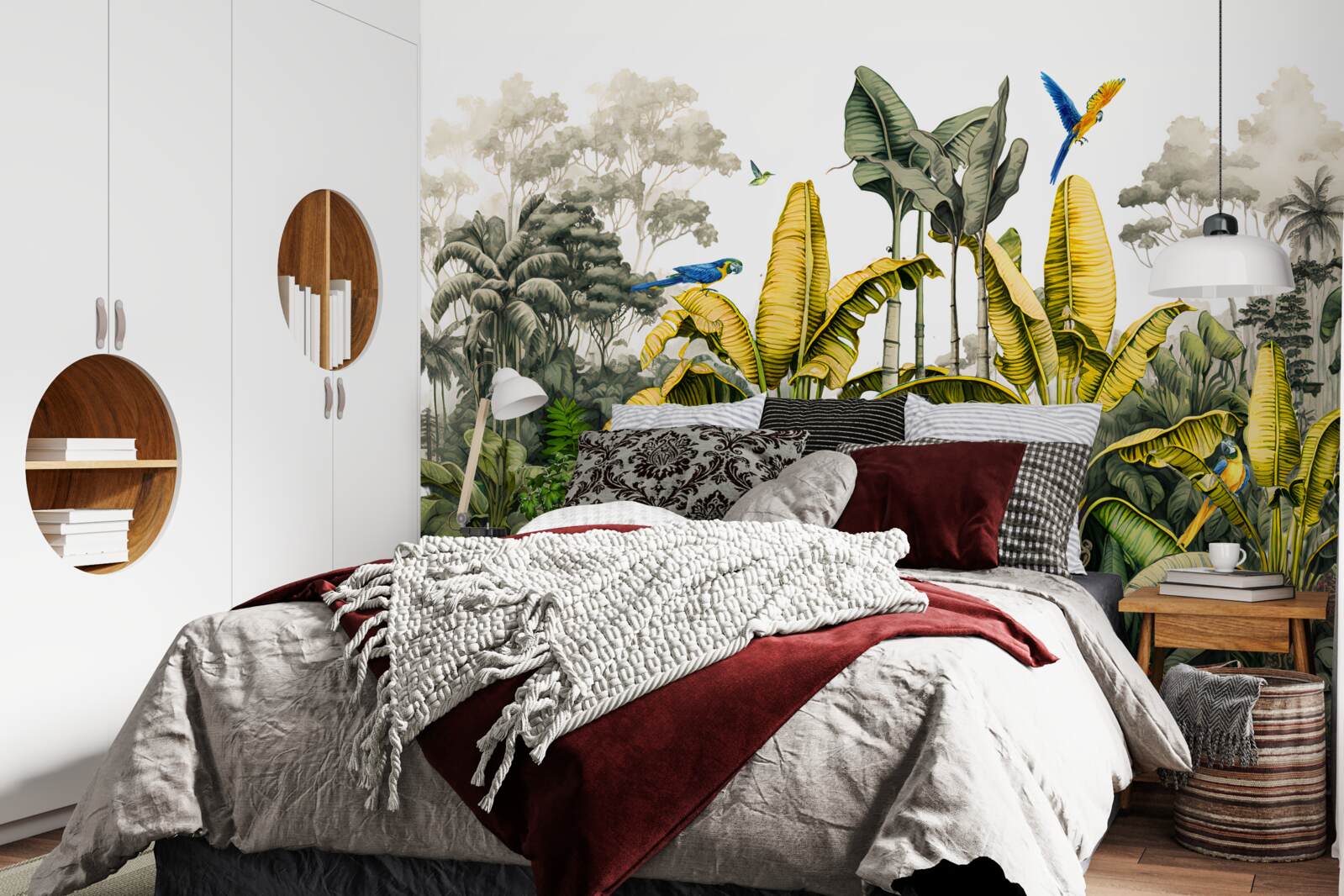 Papier peint grandes branches d'une fougère dorée dans une forêt tropicale