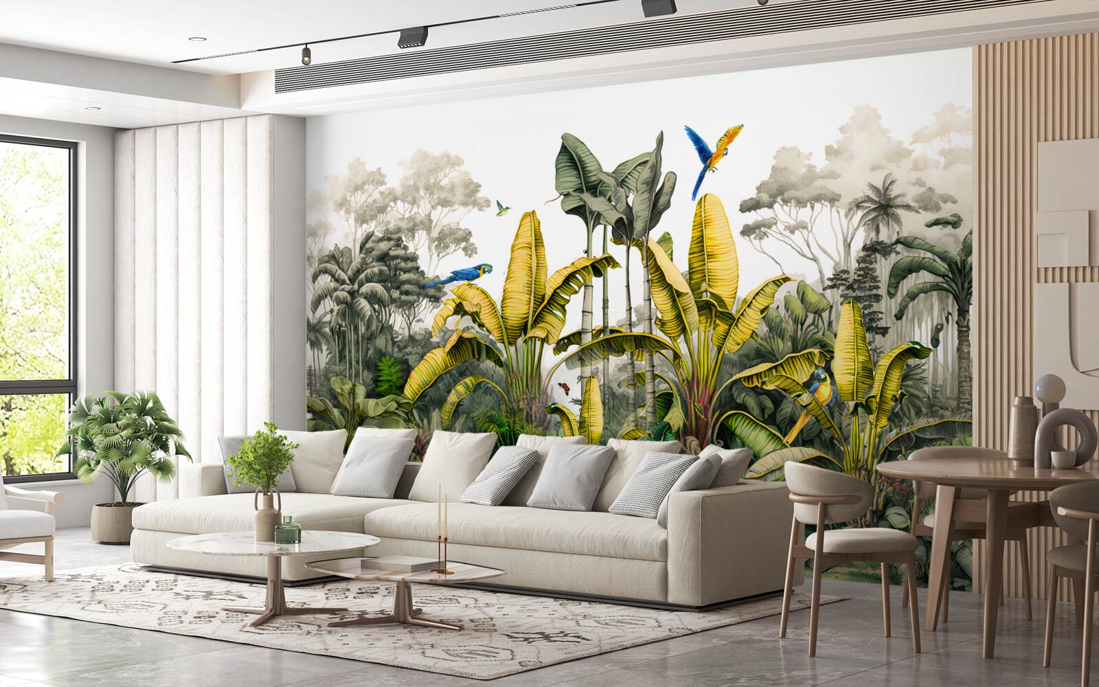 Papier peint grandes branches d'une fougère dorée dans une forêt tropicale