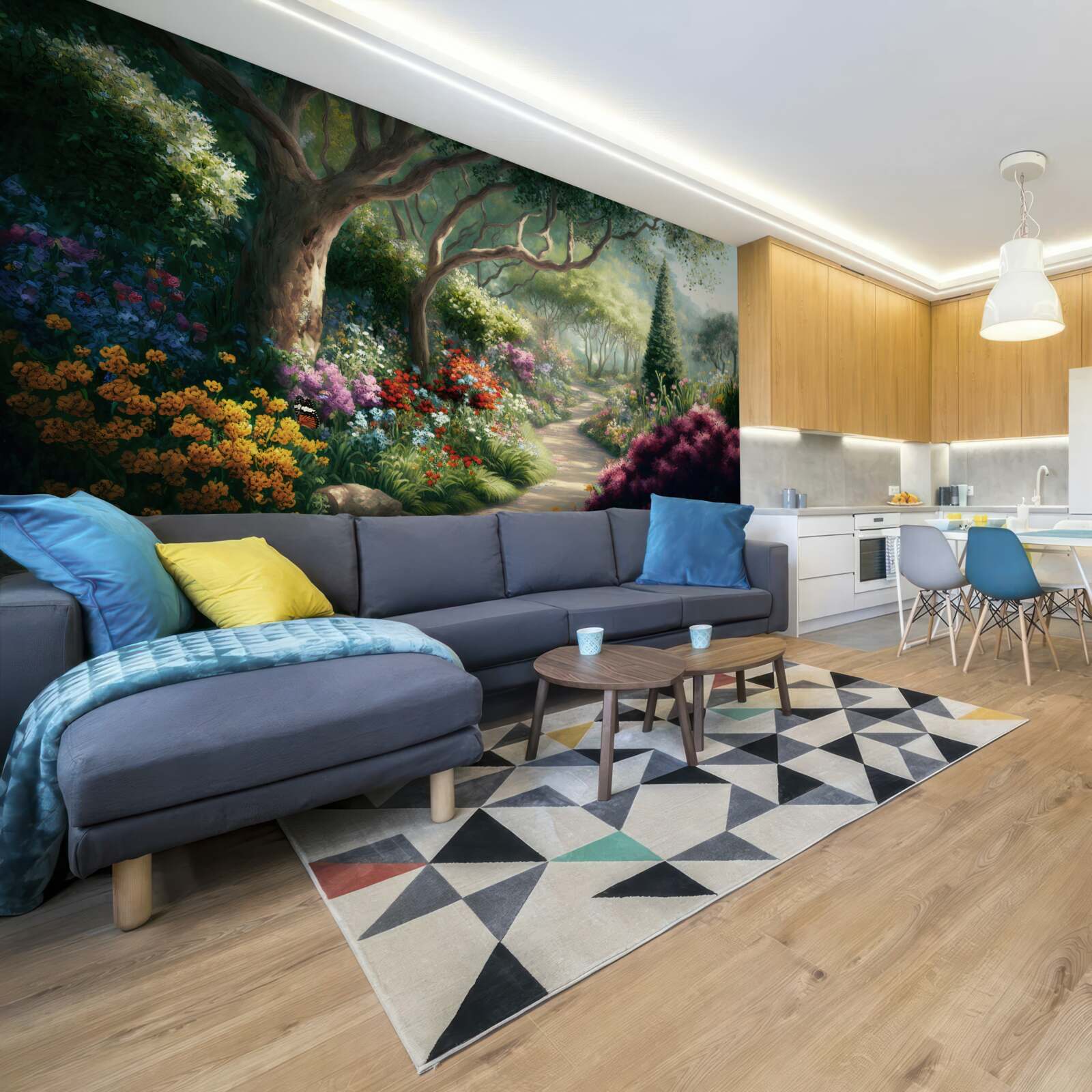 Papier peint chemin mystique à travers une forêt magique