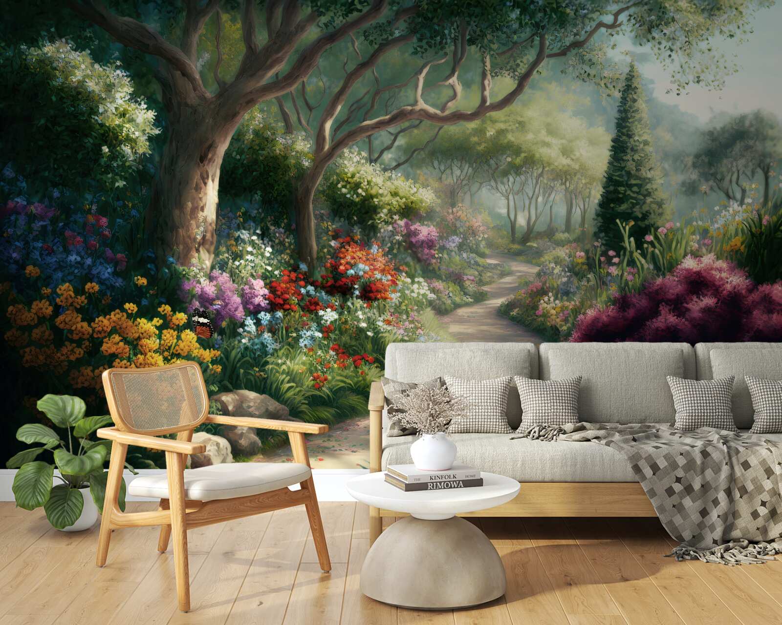 Papier peint chemin mystique à travers une forêt magique