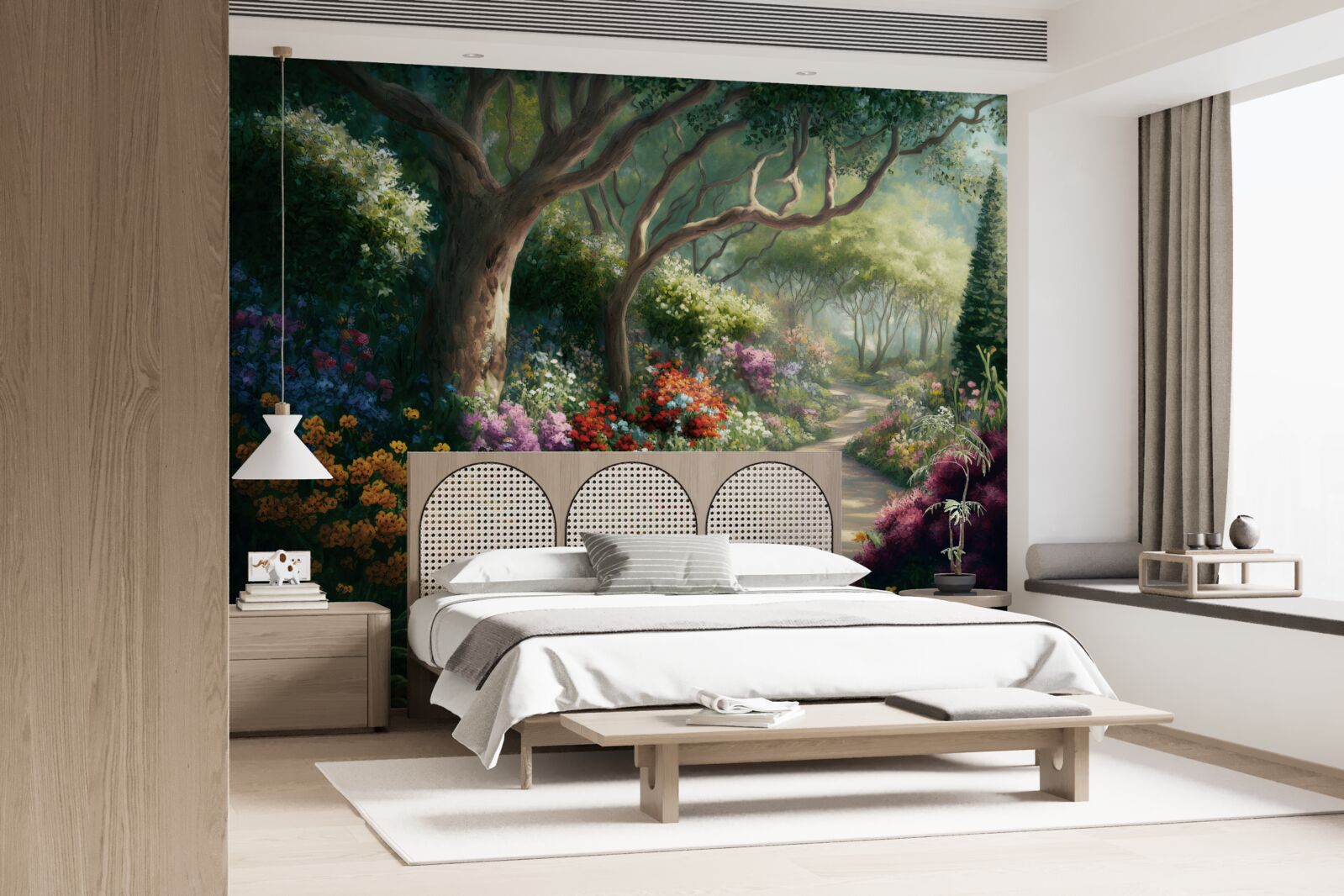 Papier peint chemin mystique à travers une forêt magique