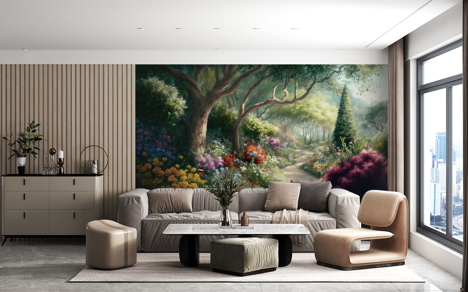 Papier peint chemin mystique à travers une forêt magique