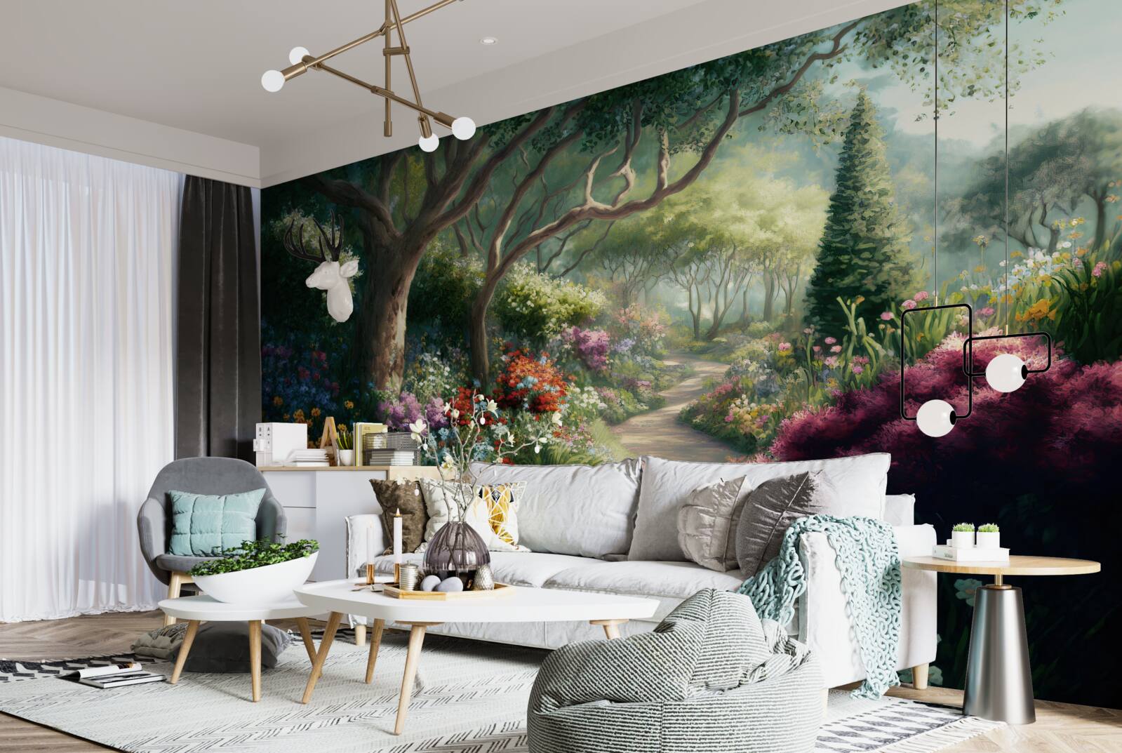 Papier peint chemin mystique à travers une forêt magique