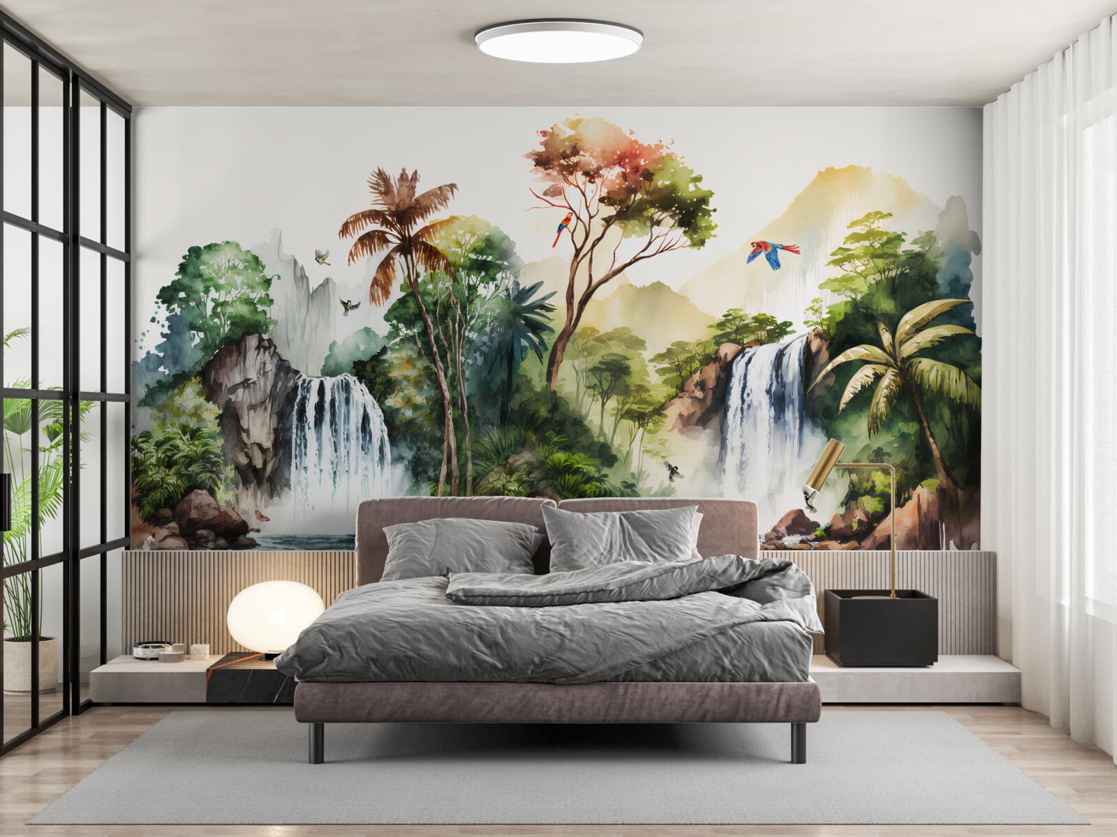 Papier peint il y a des chutes d'eau dans la forêt tropicale