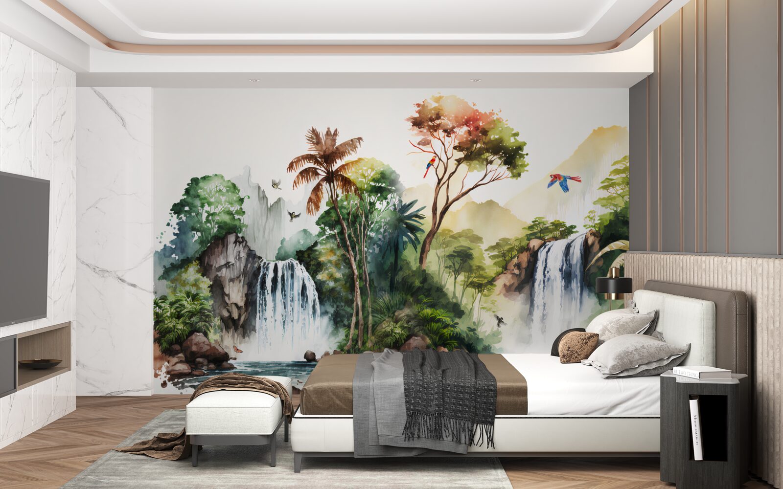 Papier peint il y a des chutes d'eau dans la forêt tropicale