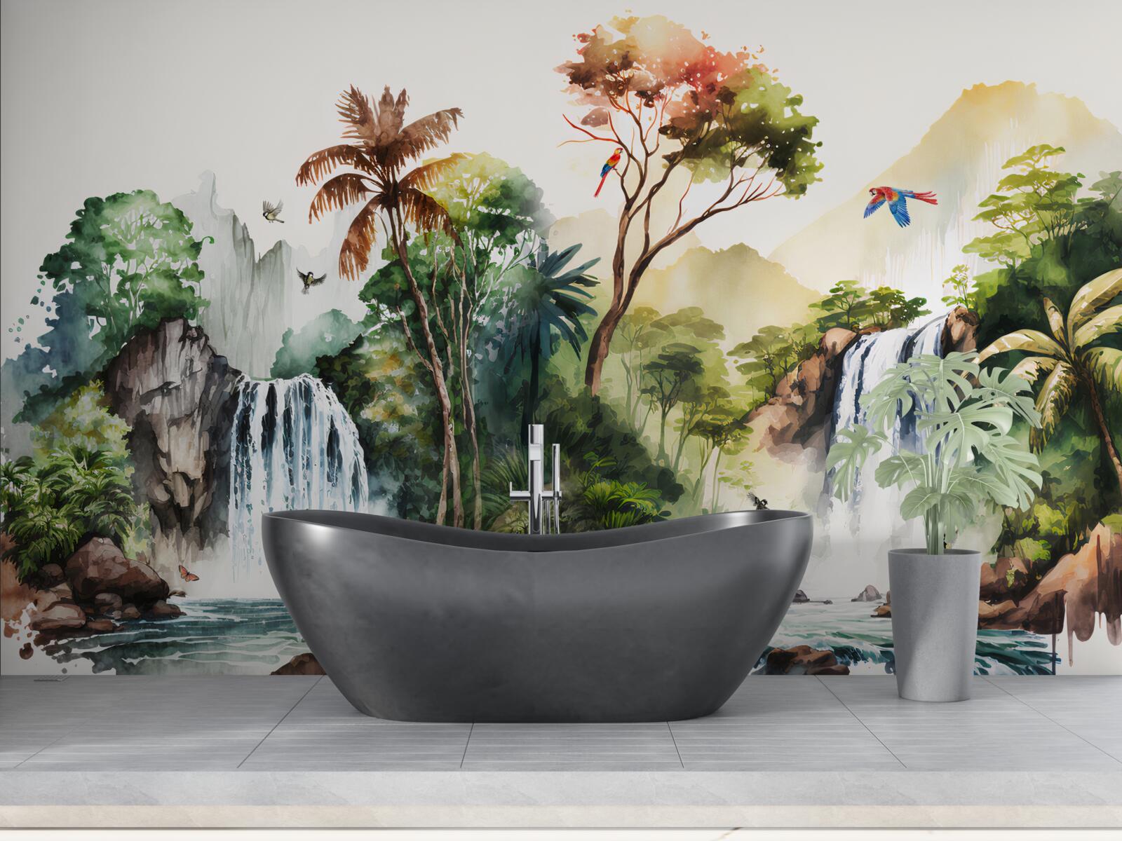 Papier peint il y a des chutes d'eau dans la forêt tropicale