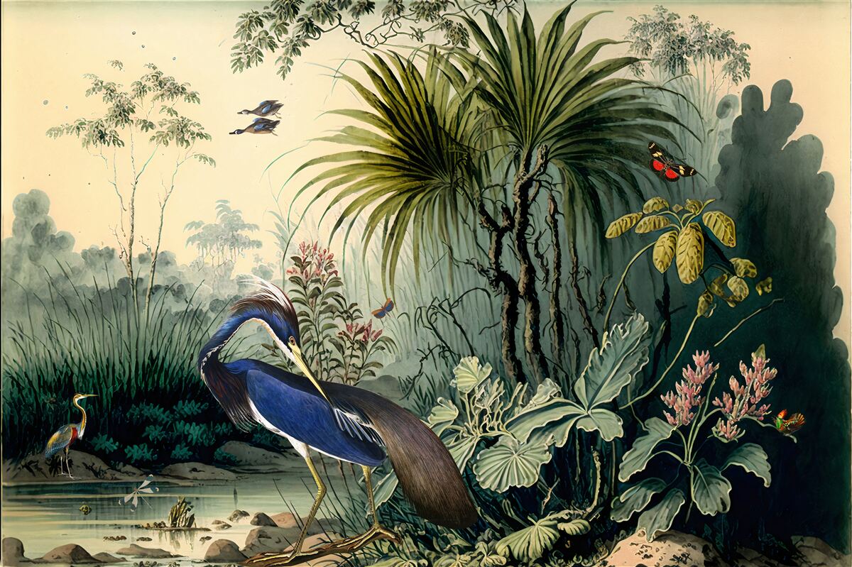 Papier peint silence au bord de l'étang vert