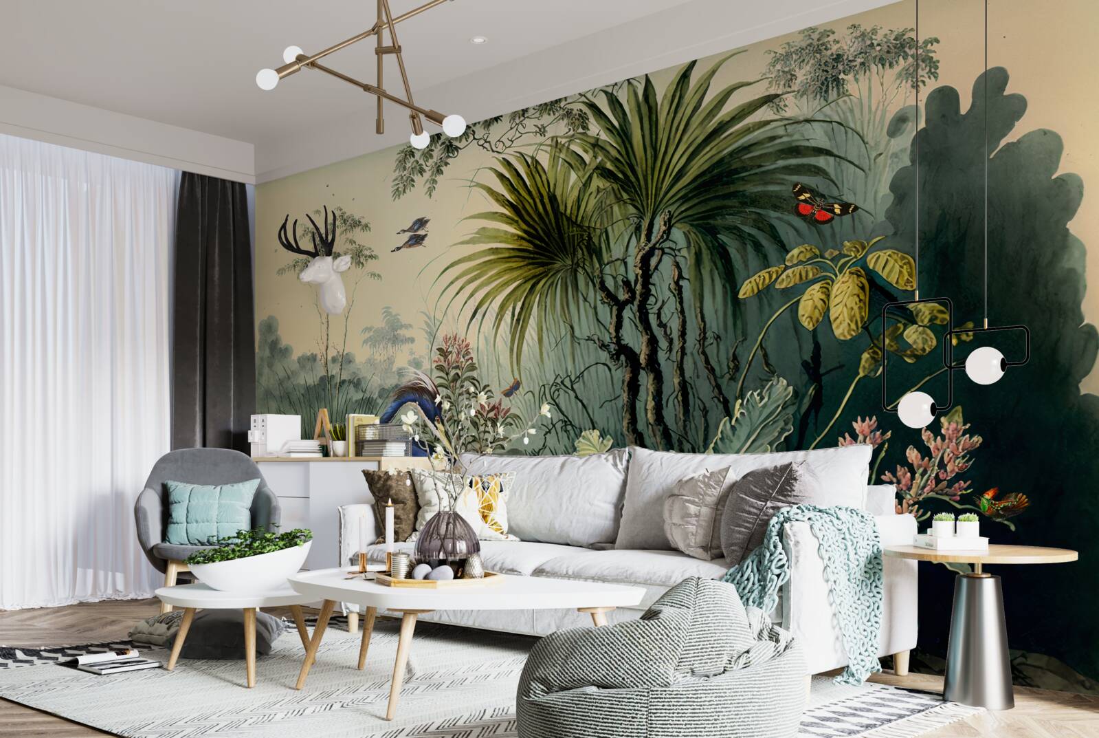 Papier peint silence au bord de l'étang vert