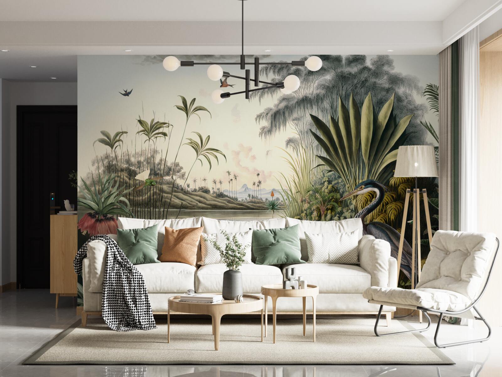 Papier peint Grue près d'un étang verdâtre