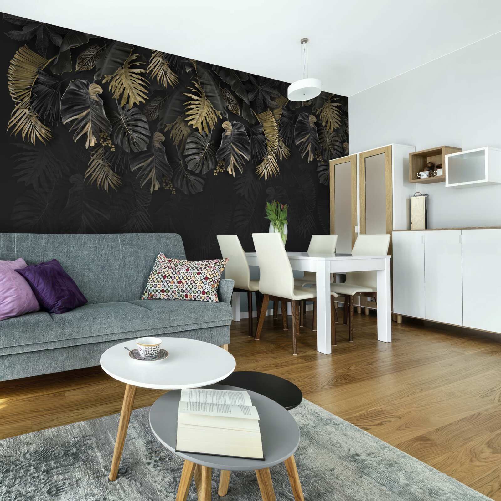 Papier peint fougère nocturne, peinte dans des tons d'or et de vert