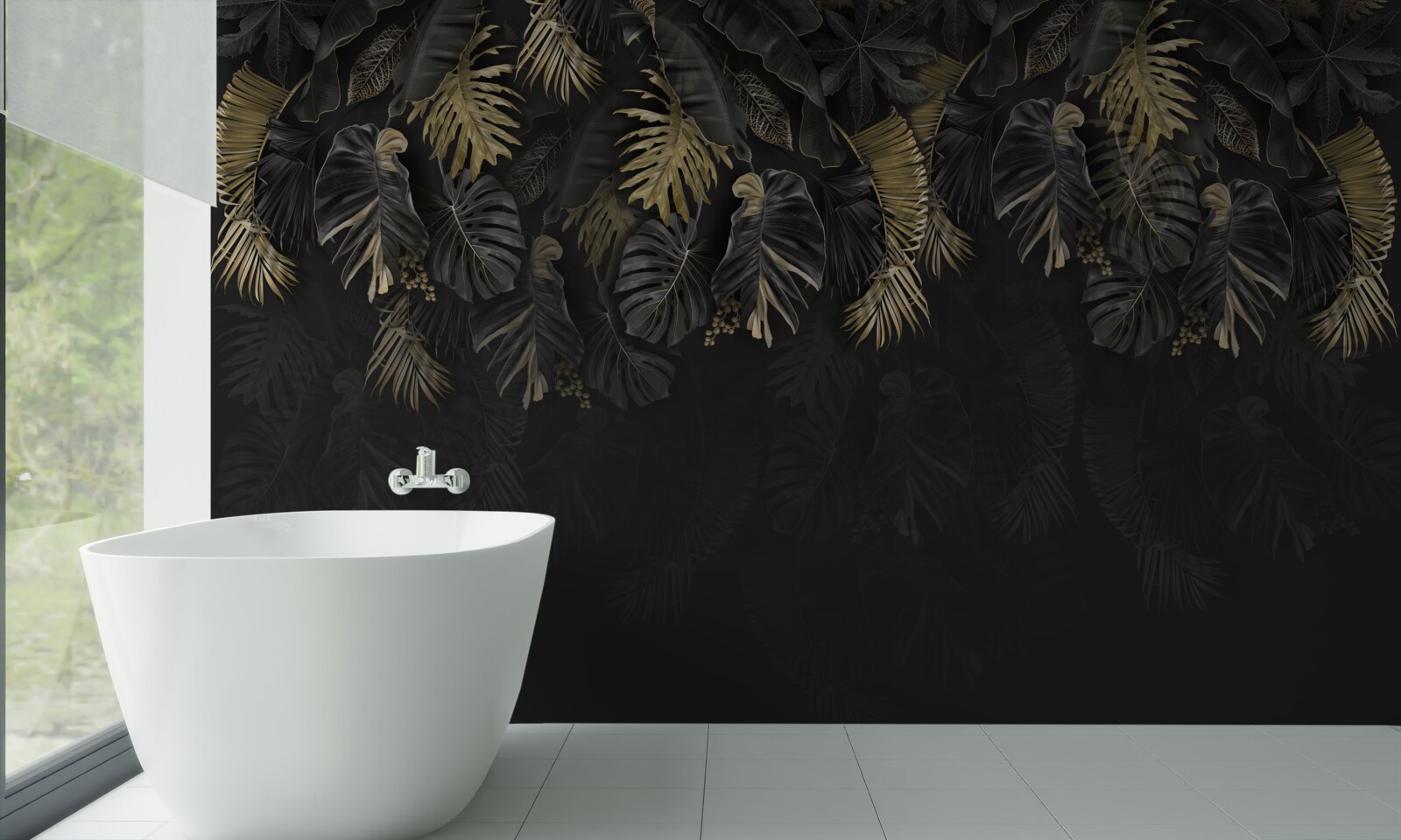 Papier peint fougère nocturne, peinte dans des tons d'or et de vert