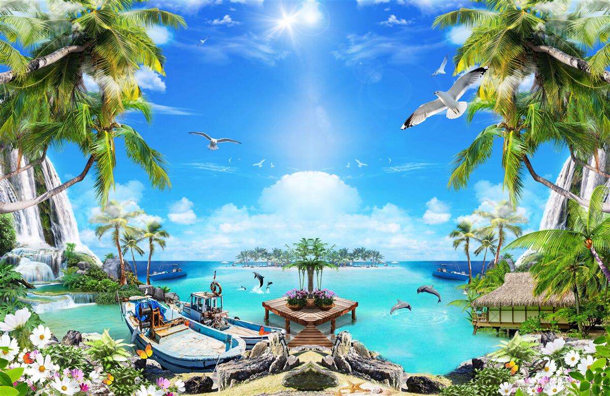 Papier peint navires sur les rivages des tropiques