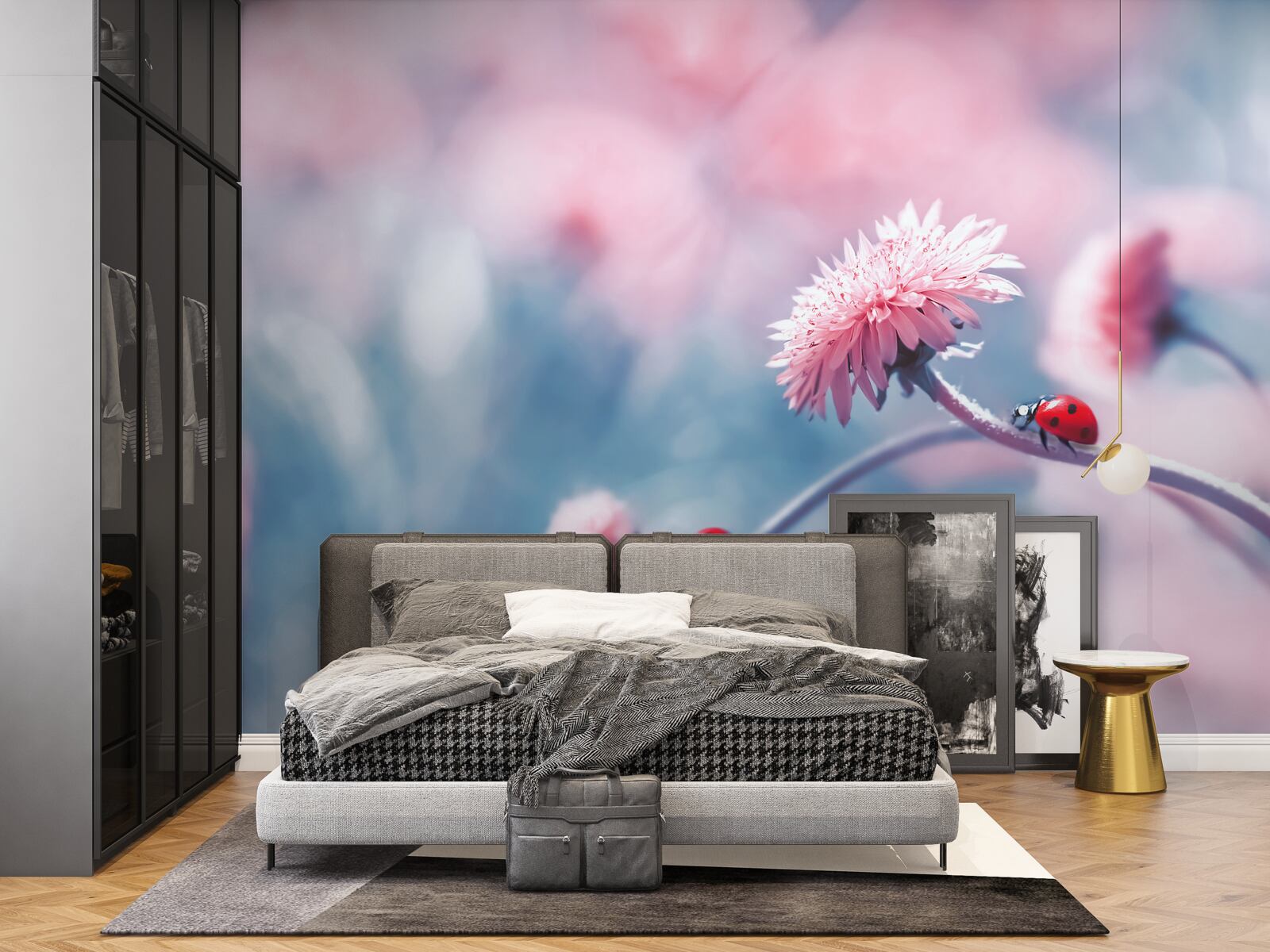 Papier peint les vaches du dieu sont sur des fleurs roses