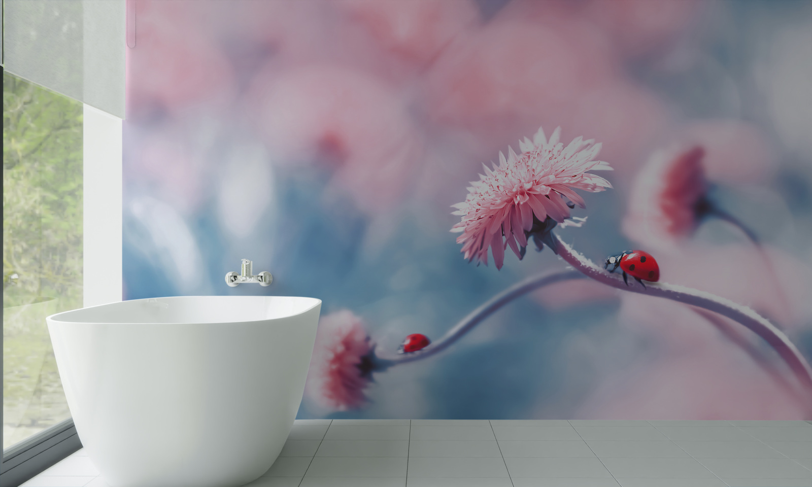 Papier peint les vaches du dieu sont sur des fleurs roses