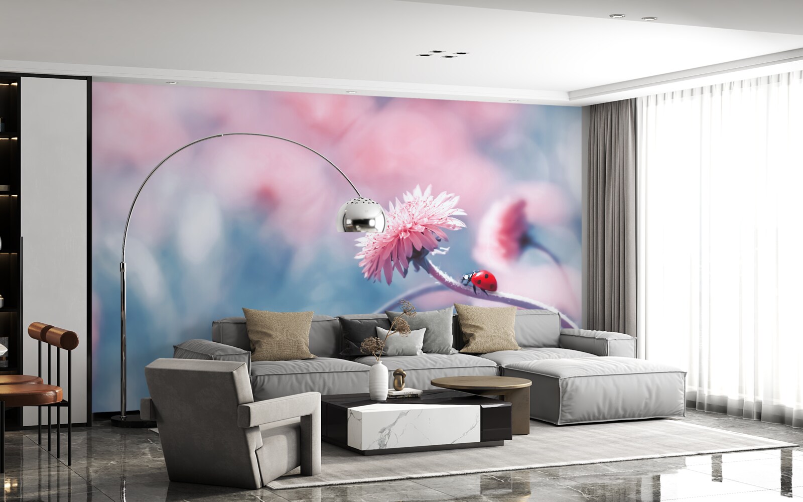 Papier peint les vaches du dieu sont sur des fleurs roses