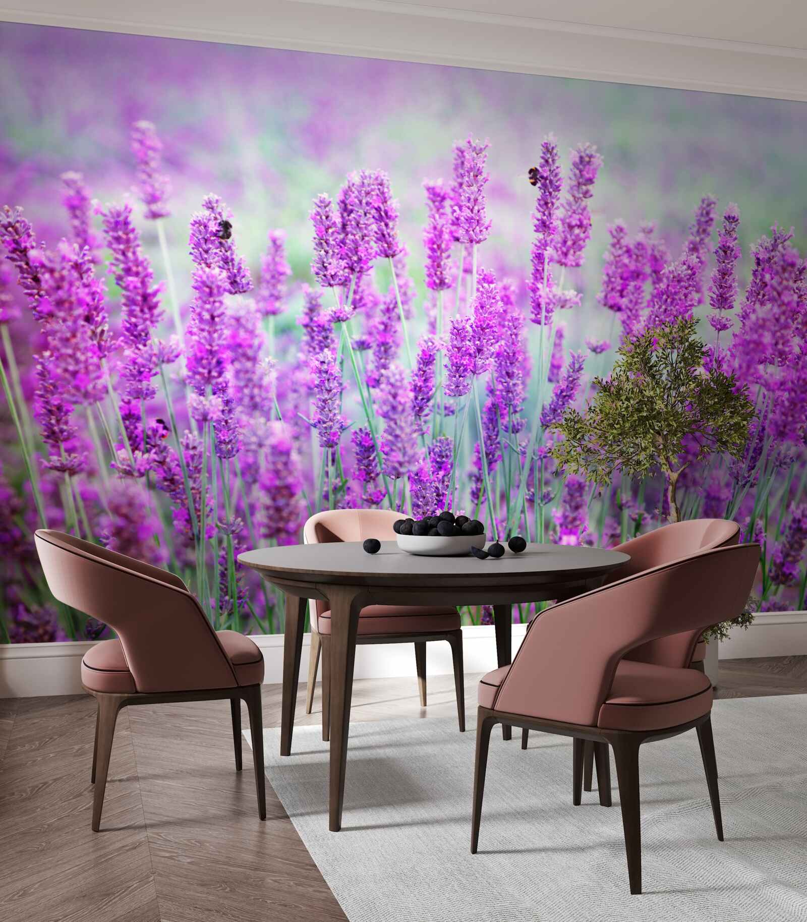 Papier peint champ de fleurs de lavande