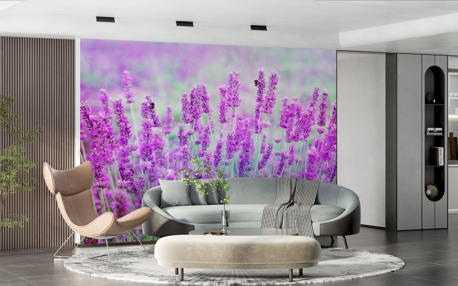 Papier peint champ de fleurs de lavande