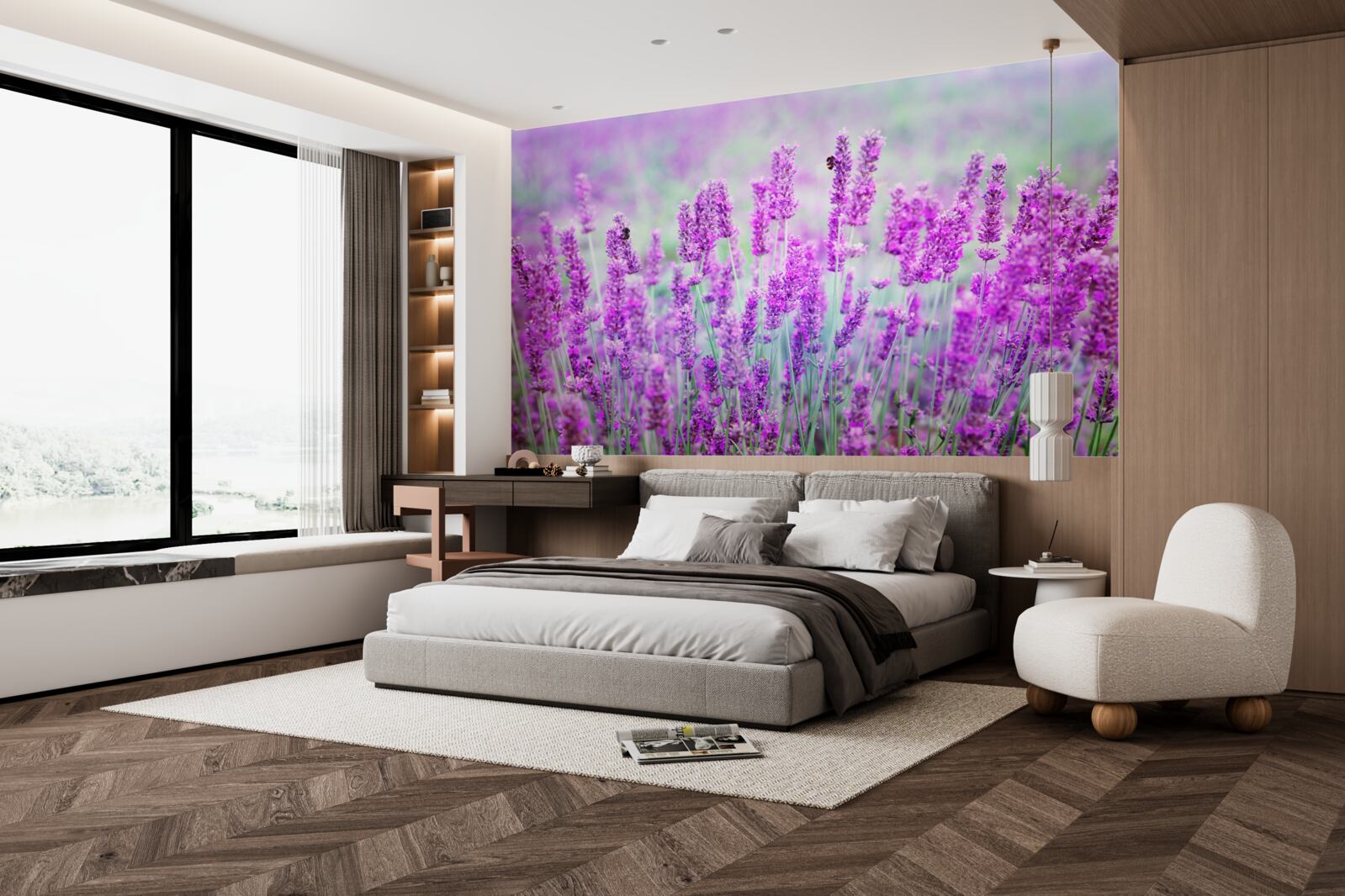 Papier peint champ de fleurs de lavande