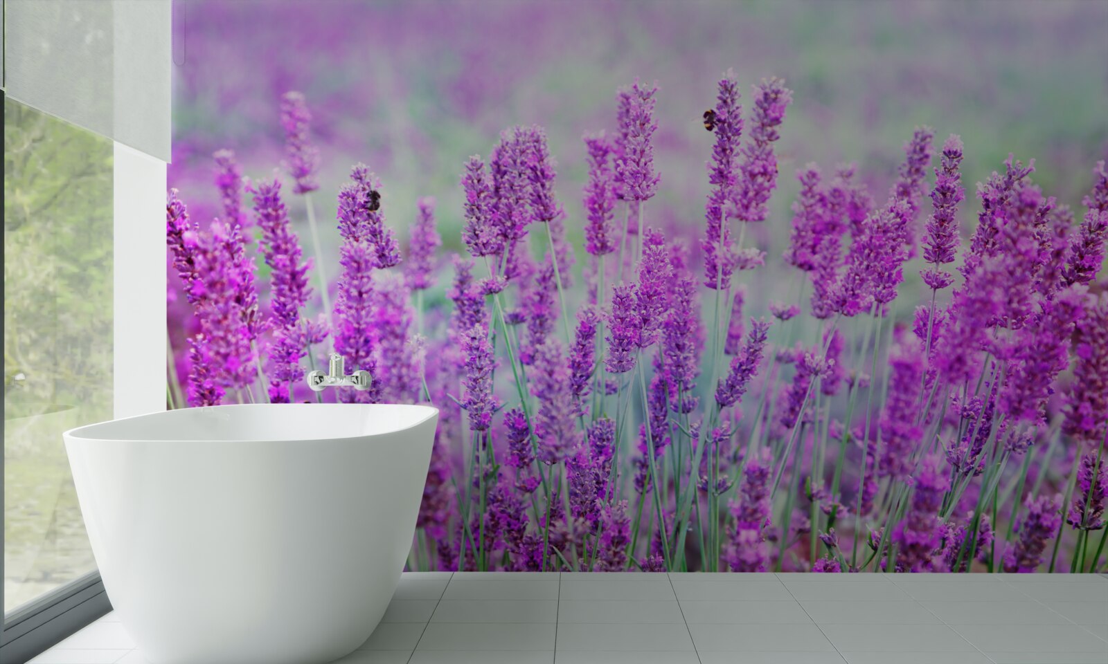 Papier peint champ de fleurs de lavande