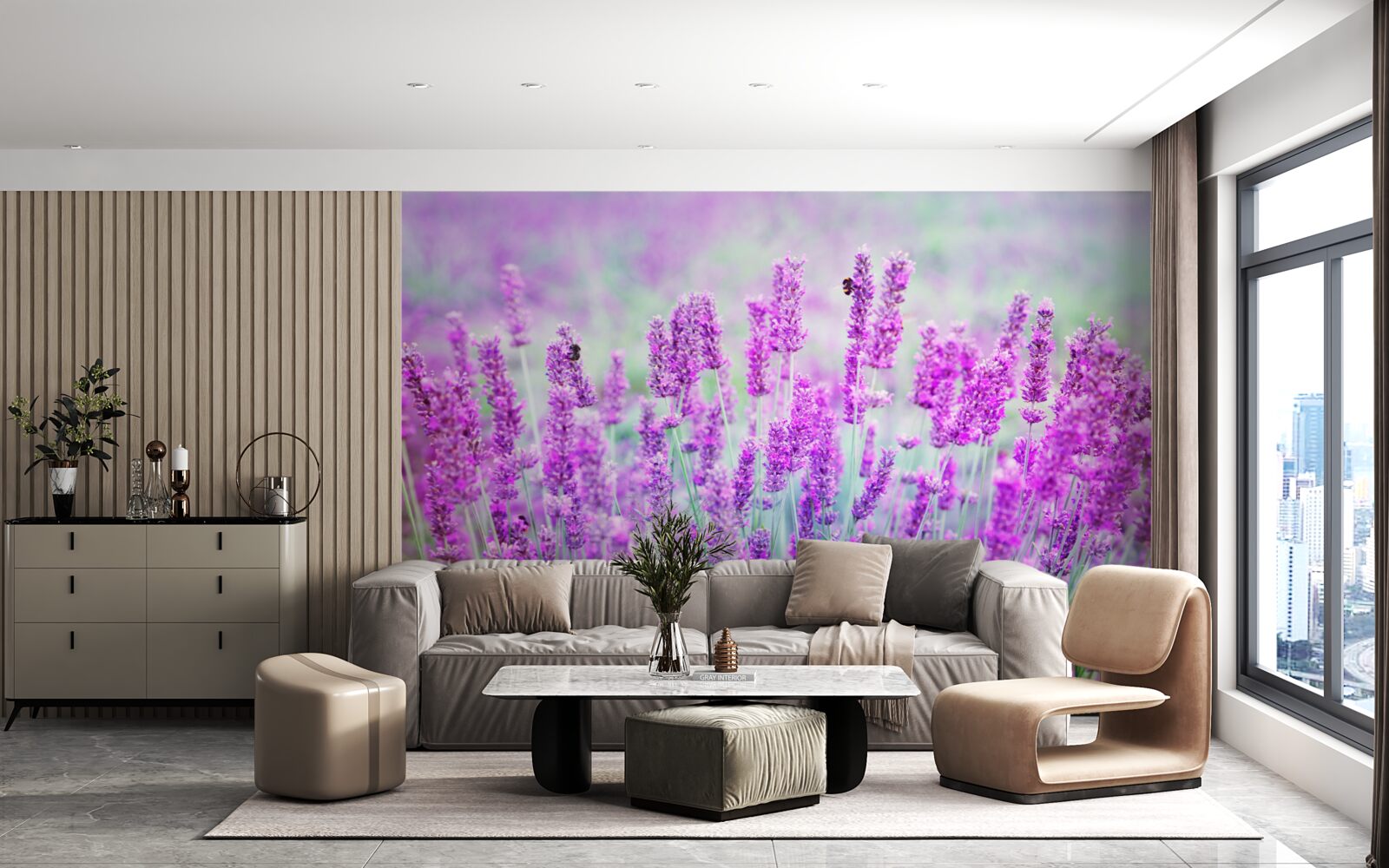 Papier peint champ de fleurs de lavande