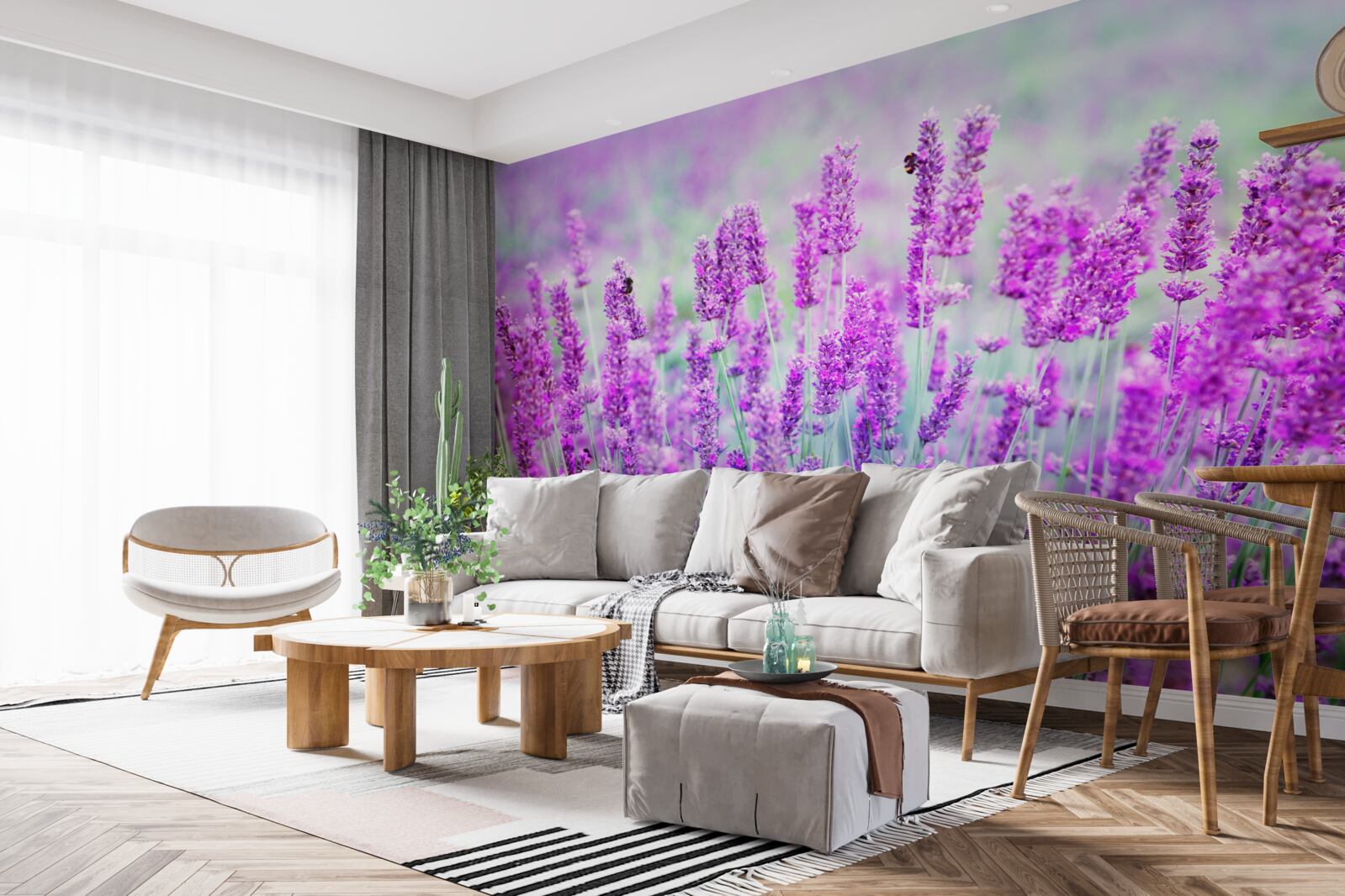 Papier peint champ de fleurs de lavande