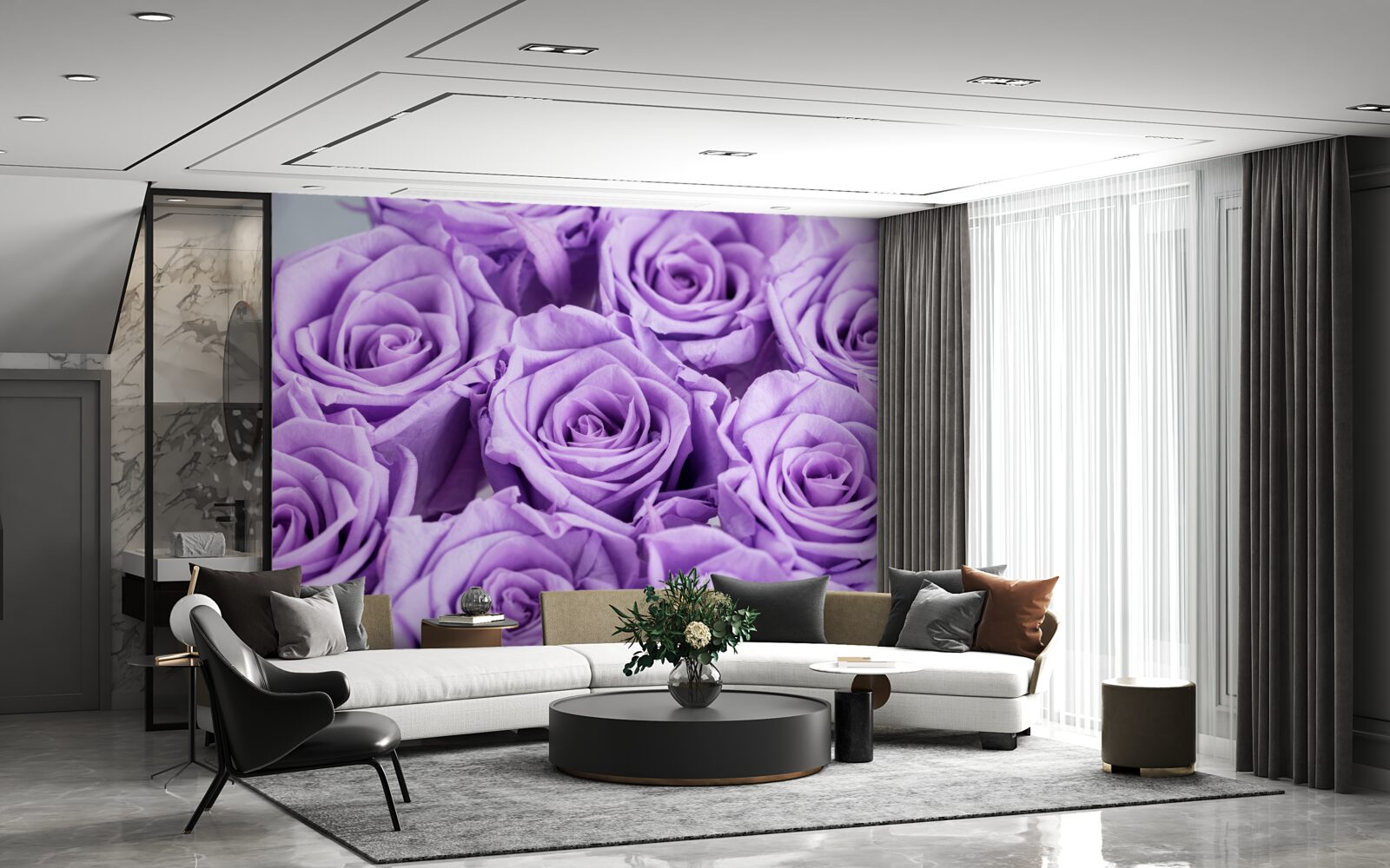 Papier peint composition des roses d'améthyste