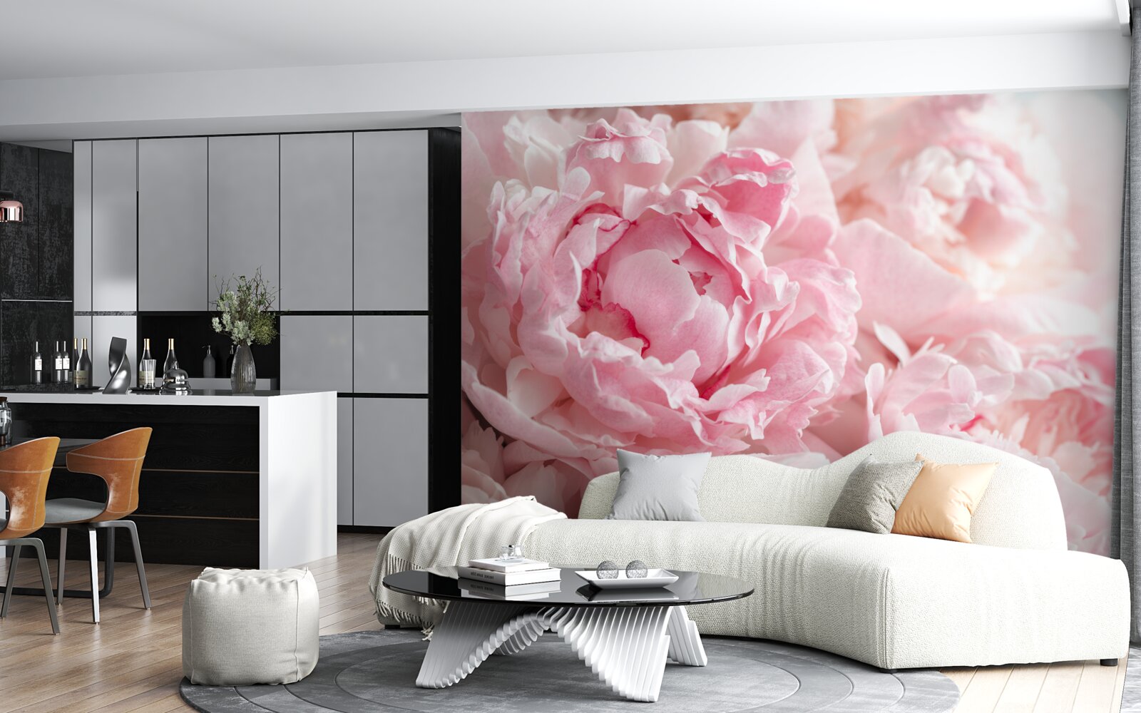 Papier peint bouquet de pivoines d'un rose délicat