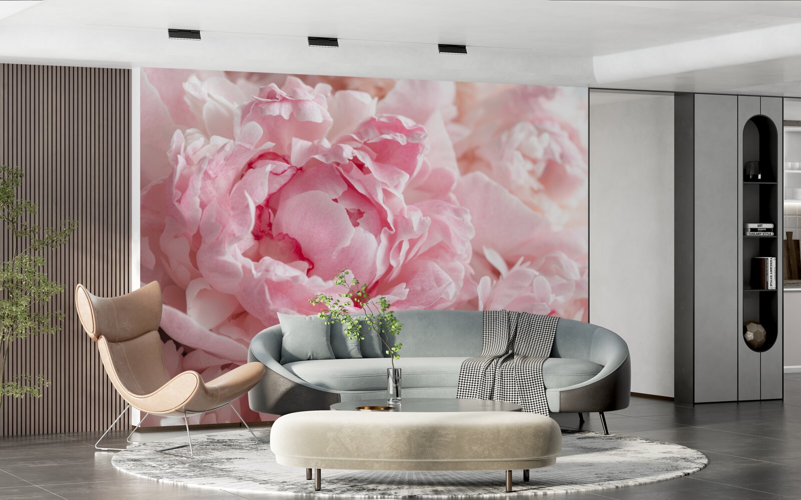 Papier peint bouquet de pivoines d'un rose délicat