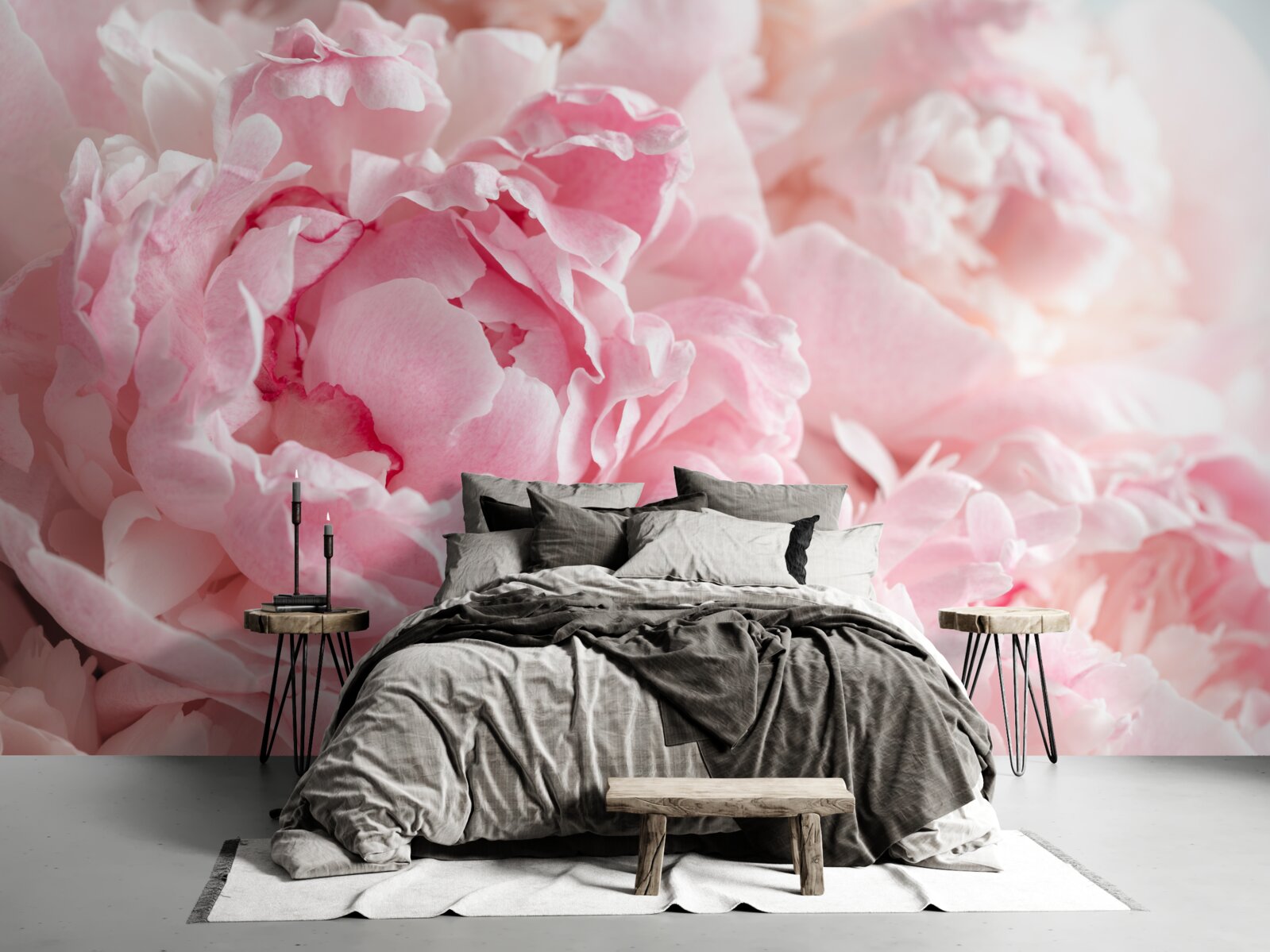 Papier peint bouquet de pivoines d'un rose délicat