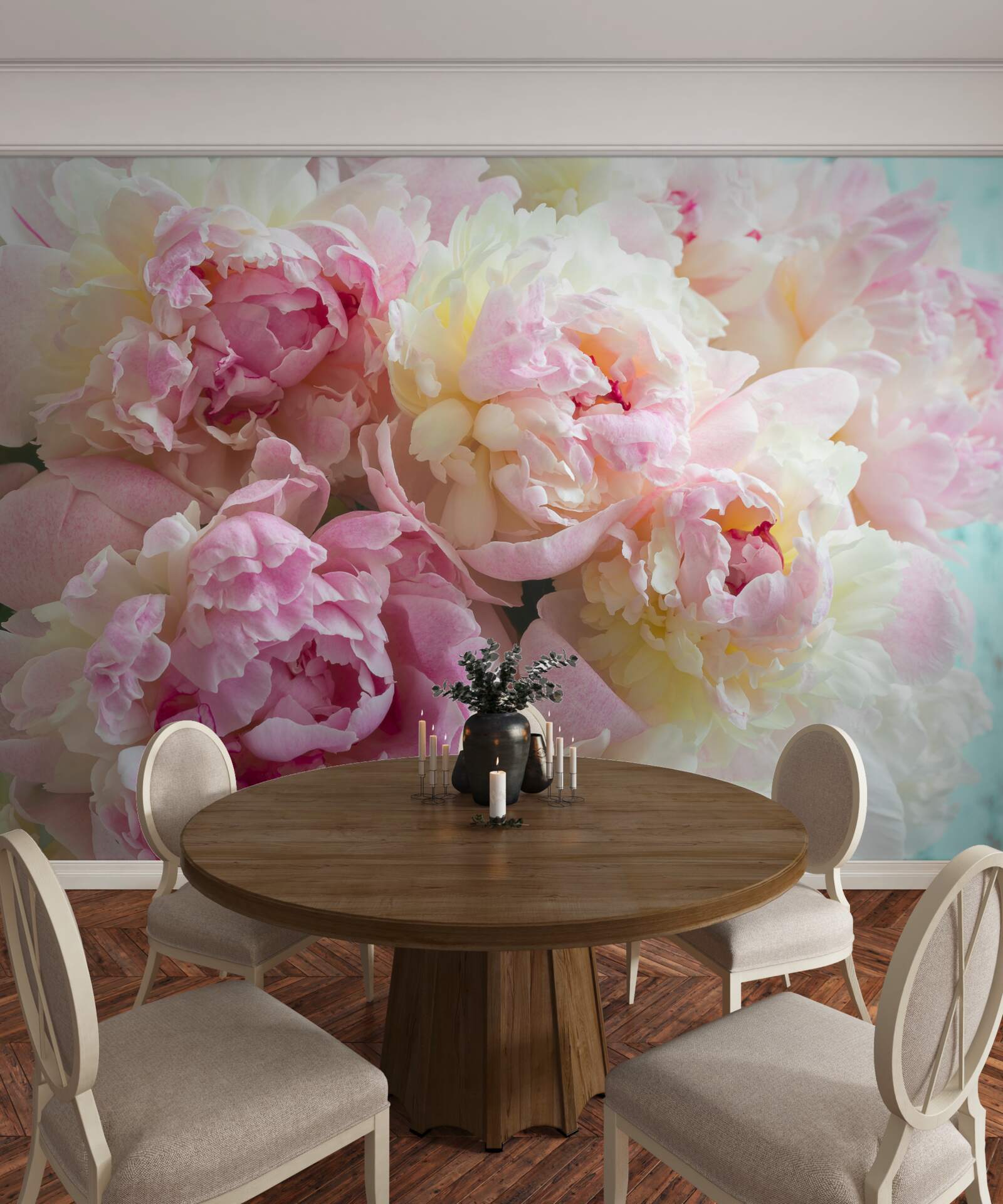 Papier peint pivoines délicates dans les tons roses