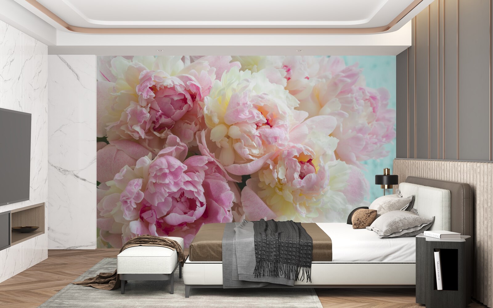 Papier peint pivoines délicates dans les tons roses