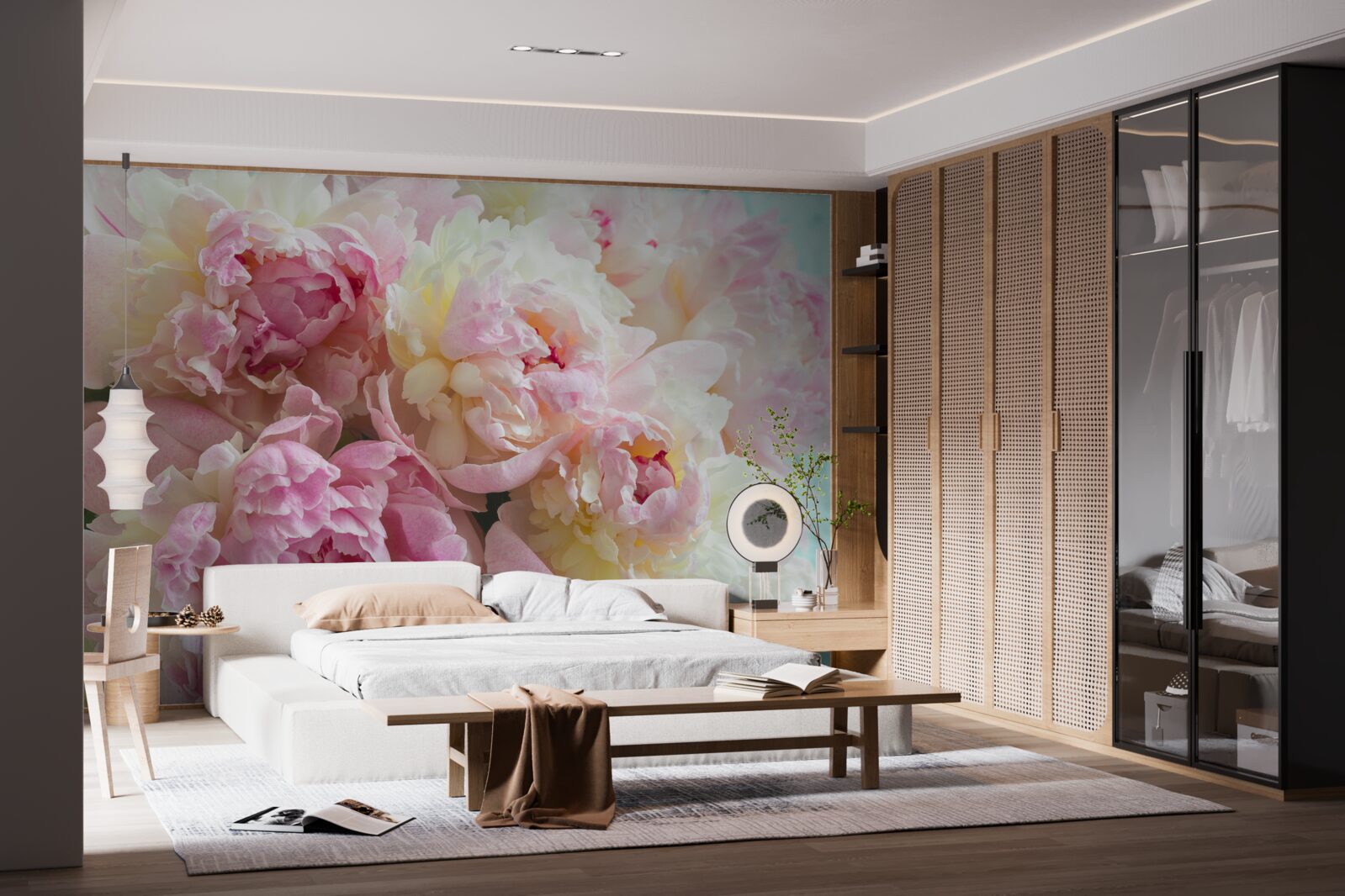 Papier peint pivoines délicates dans les tons roses