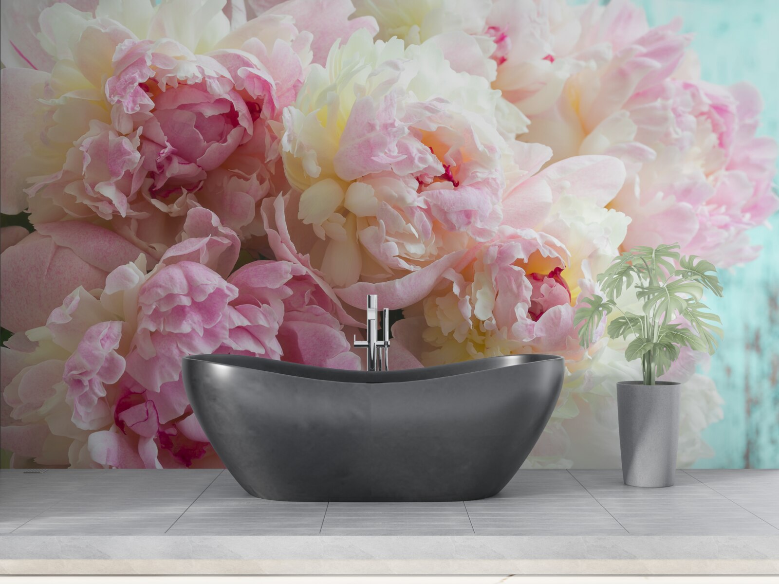 Papier peint pivoines délicates dans les tons roses