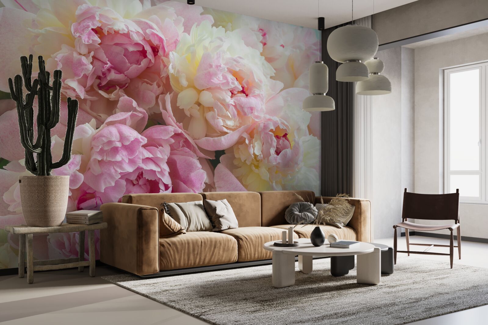 Papier peint pivoines délicates dans les tons roses