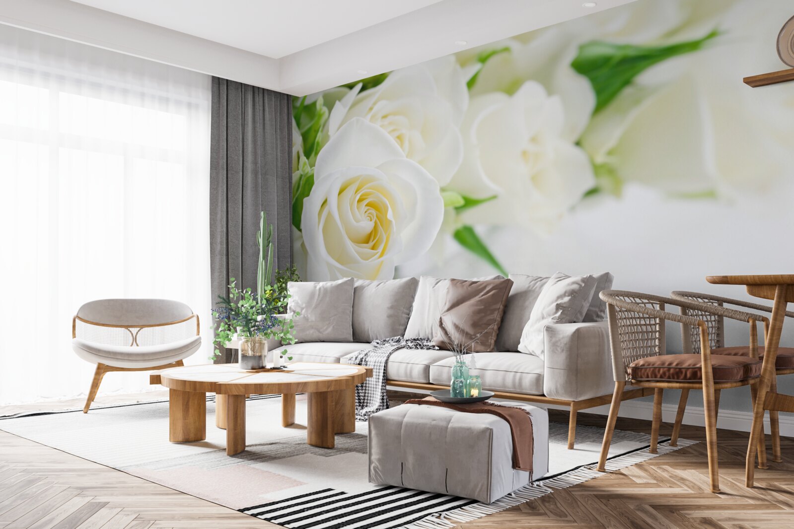 Papier peint rose blanche sur fond blanc neige