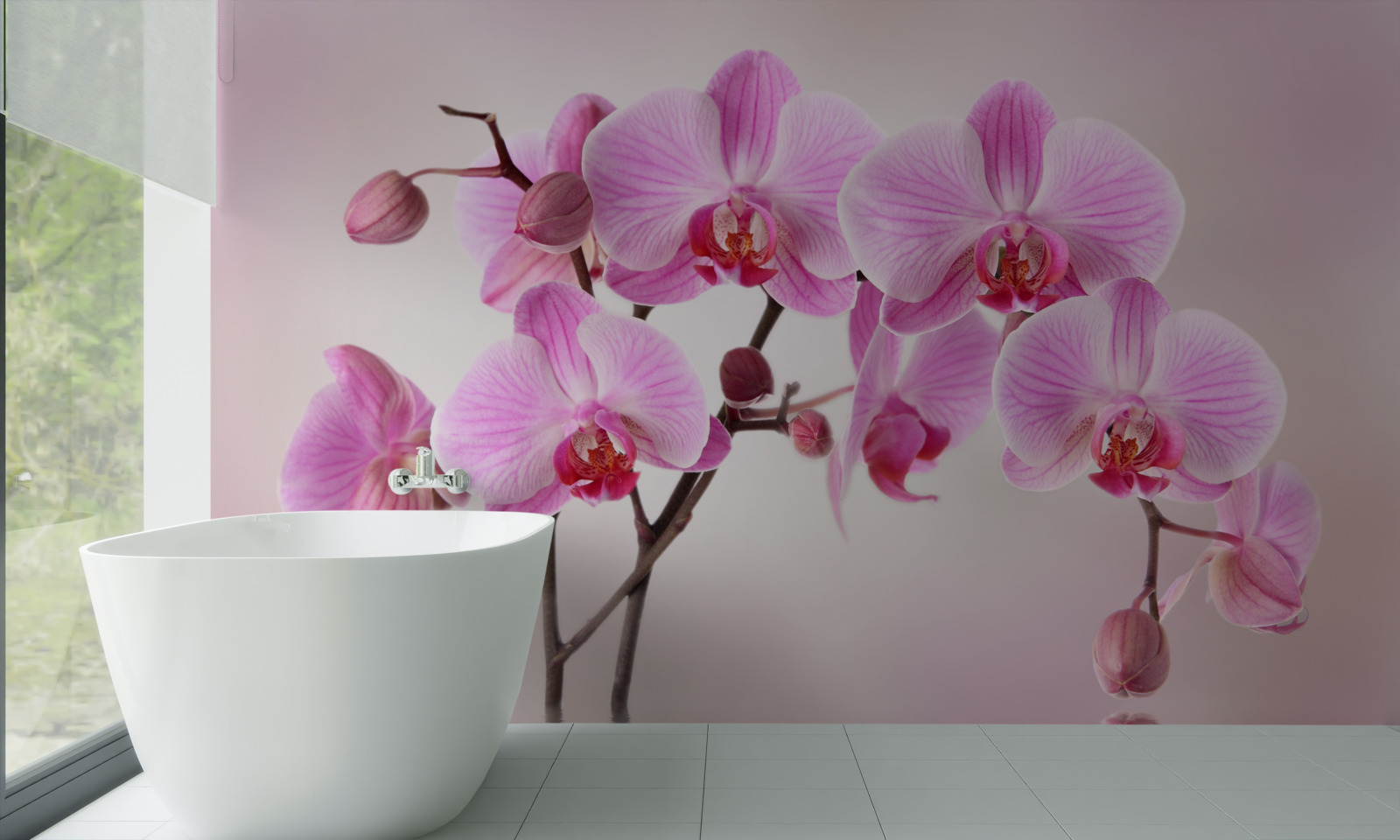 Papier peint au-dessus de l'eau pendent les branches d'une orchidée lilas