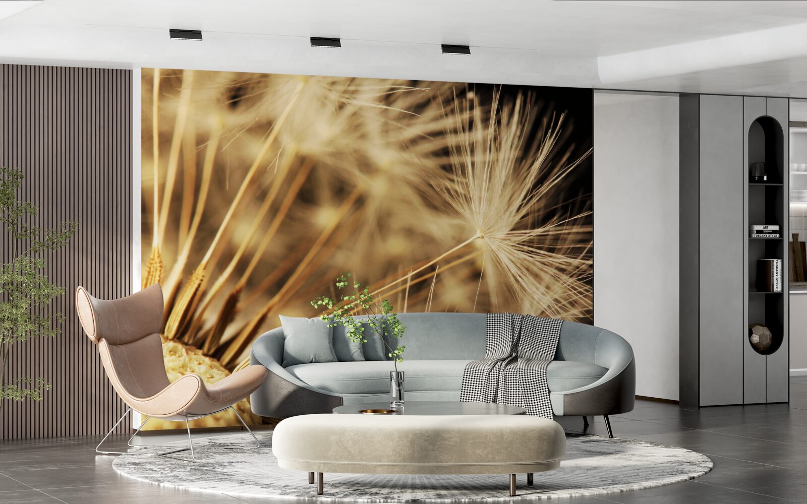 Papier peint les fleurs de pissenlit sont blanches sur fond noir