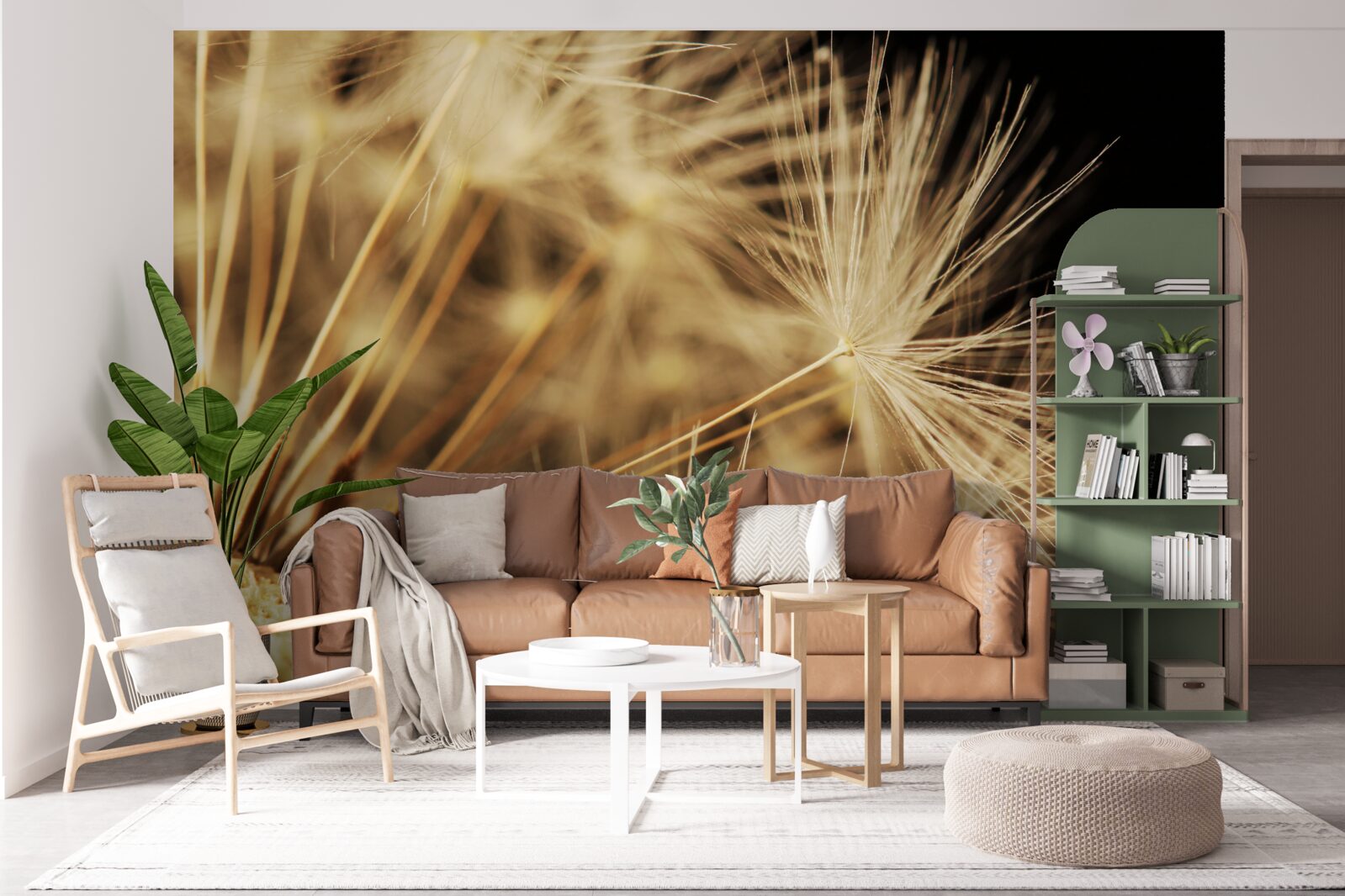 Papier peint les fleurs de pissenlit sont blanches sur fond noir