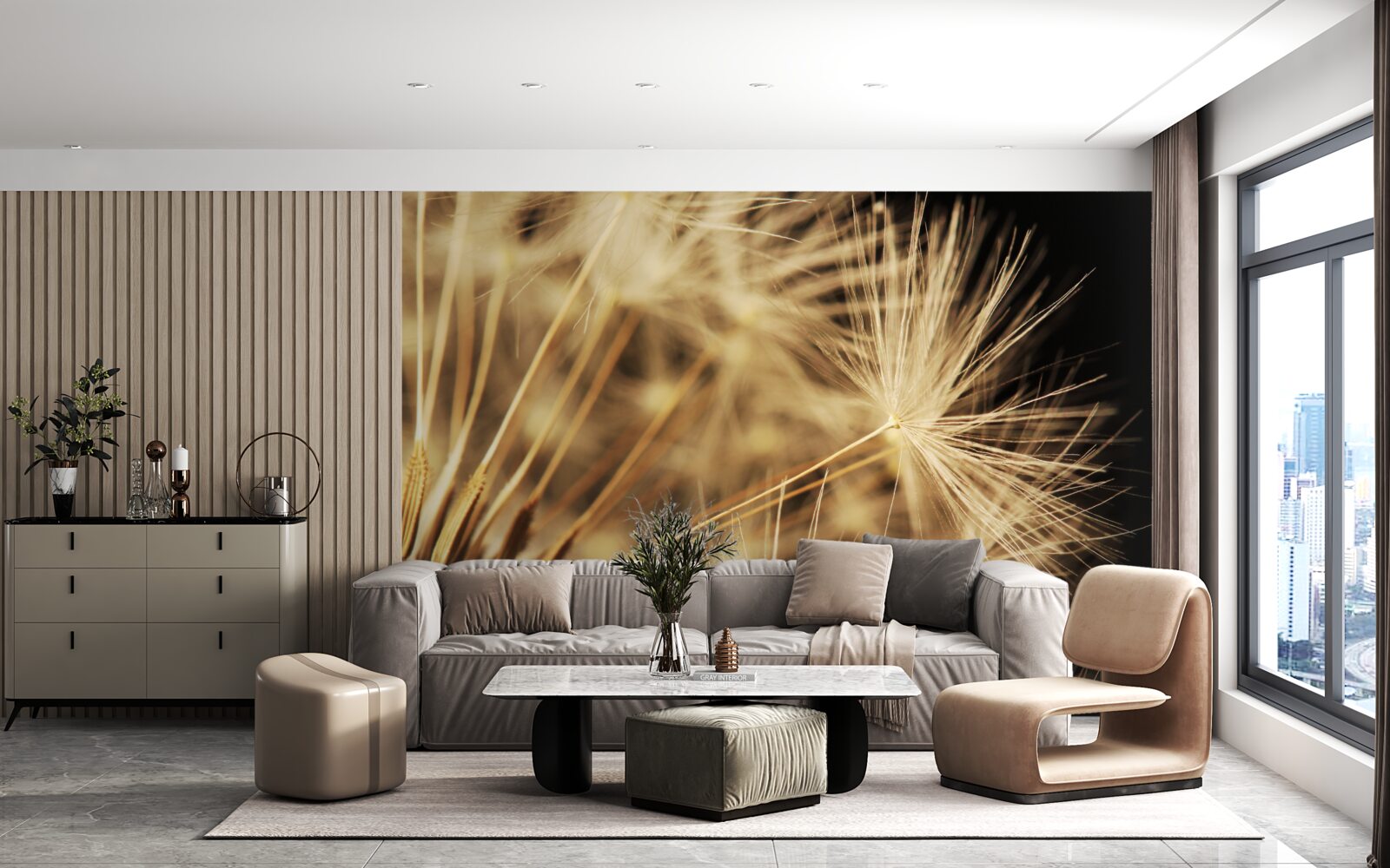 Papier peint les fleurs de pissenlit sont blanches sur fond noir