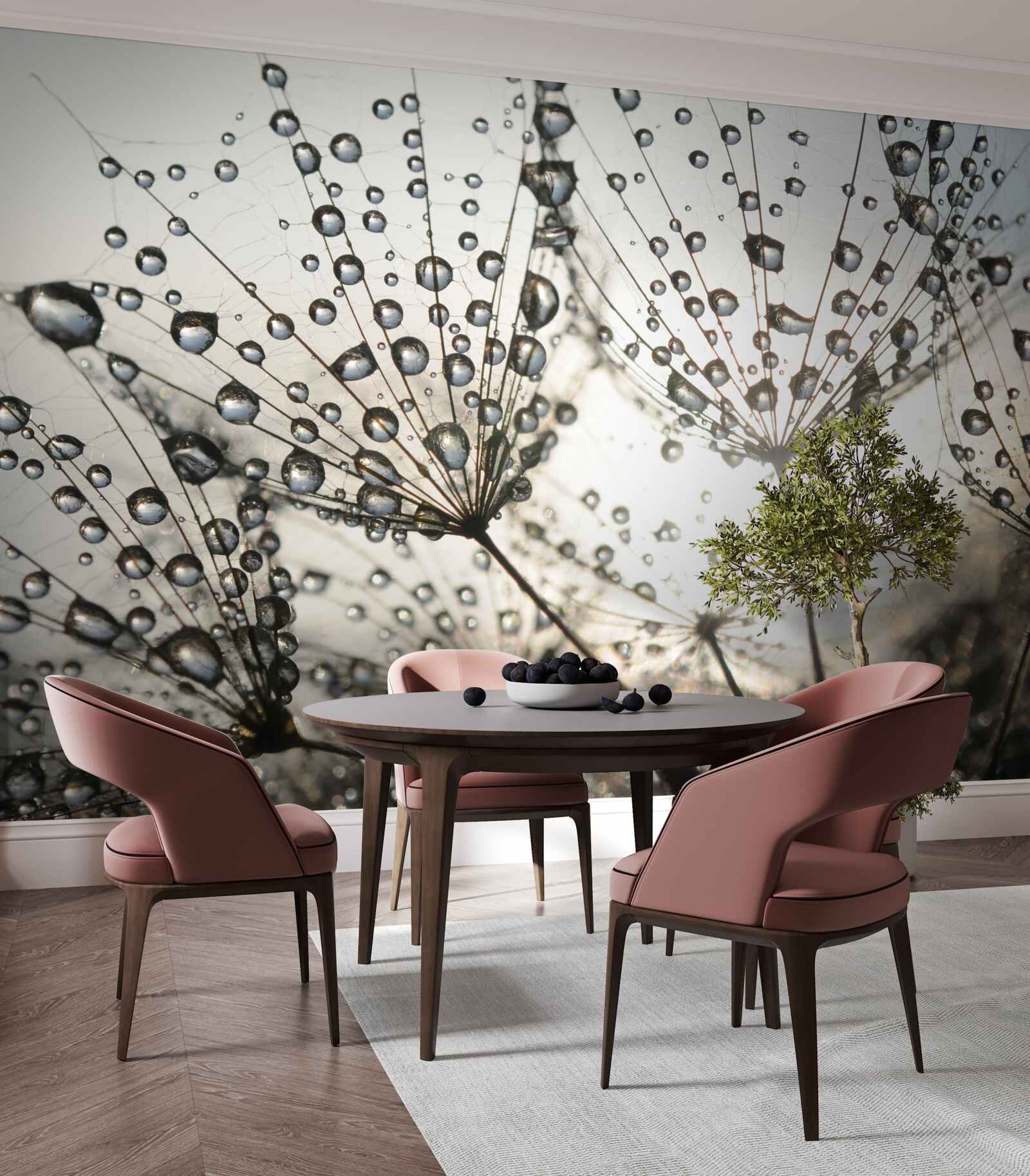 Papier peint pissenlit pluvieux