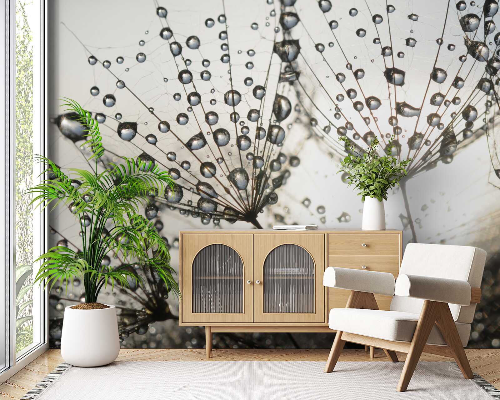 Papier peint pissenlit pluvieux