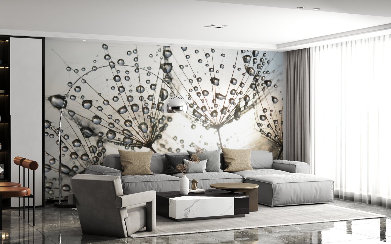 Papier peint pissenlit pluvieux