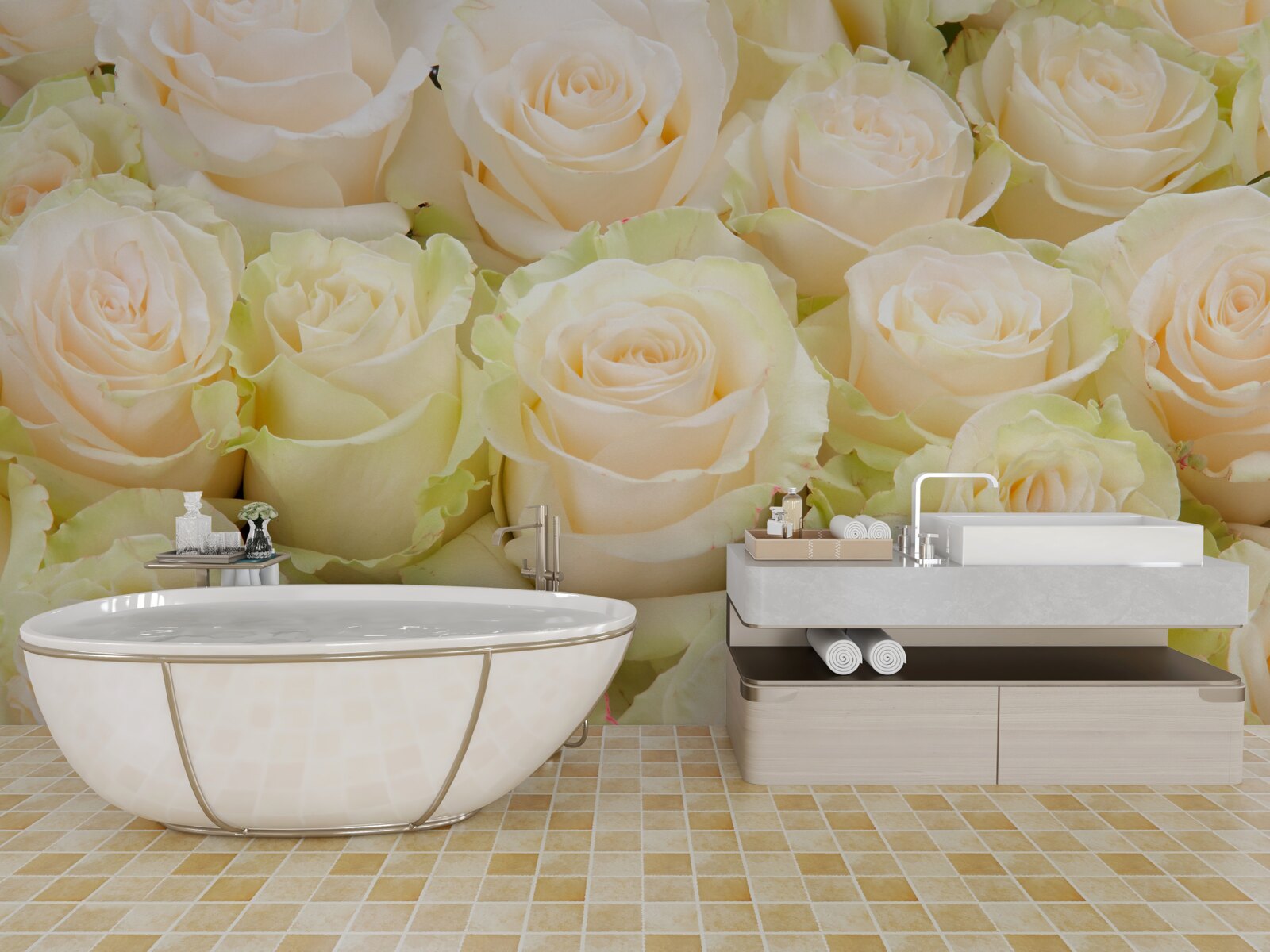 Papier peint résumé des fleurs délicates de couleur beige