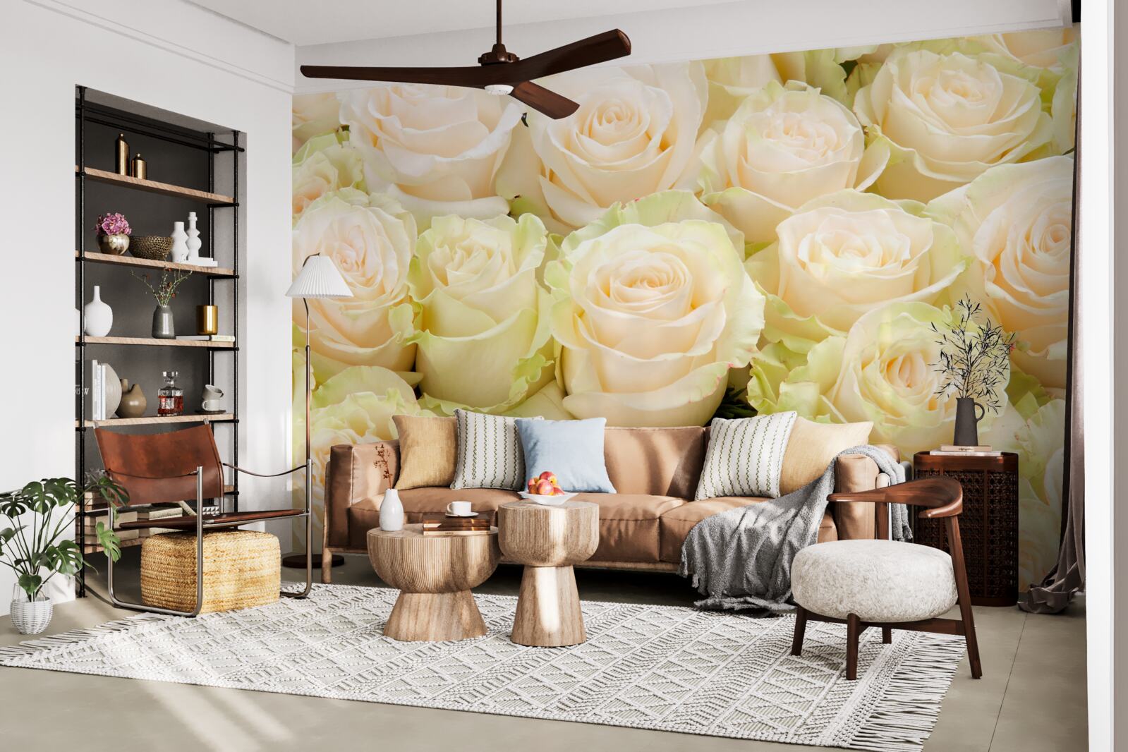 Papier peint résumé des fleurs délicates de couleur beige