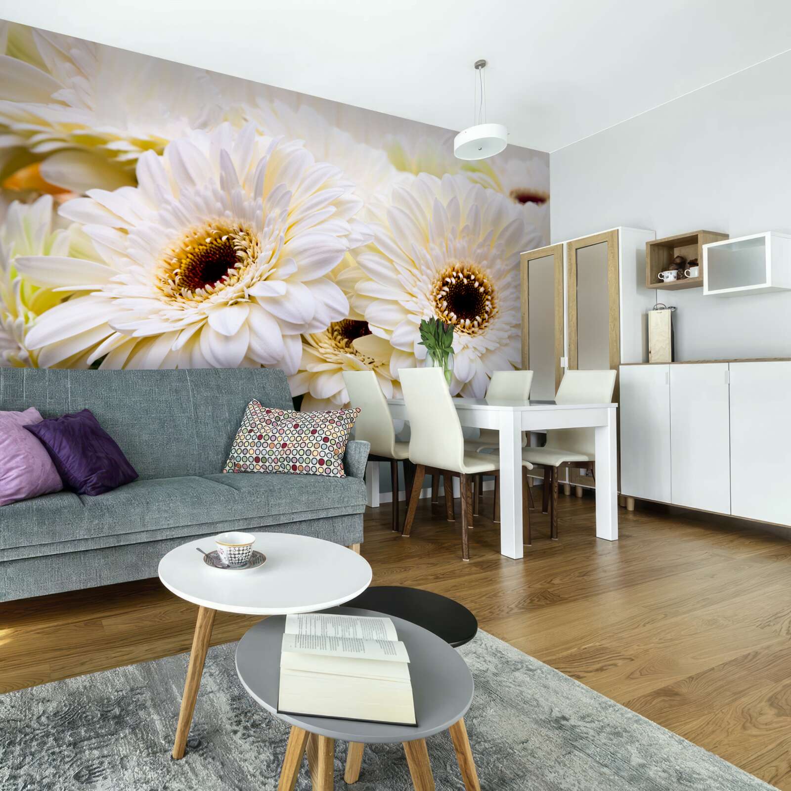 Papier peint collection de gerberas blancs comme neige