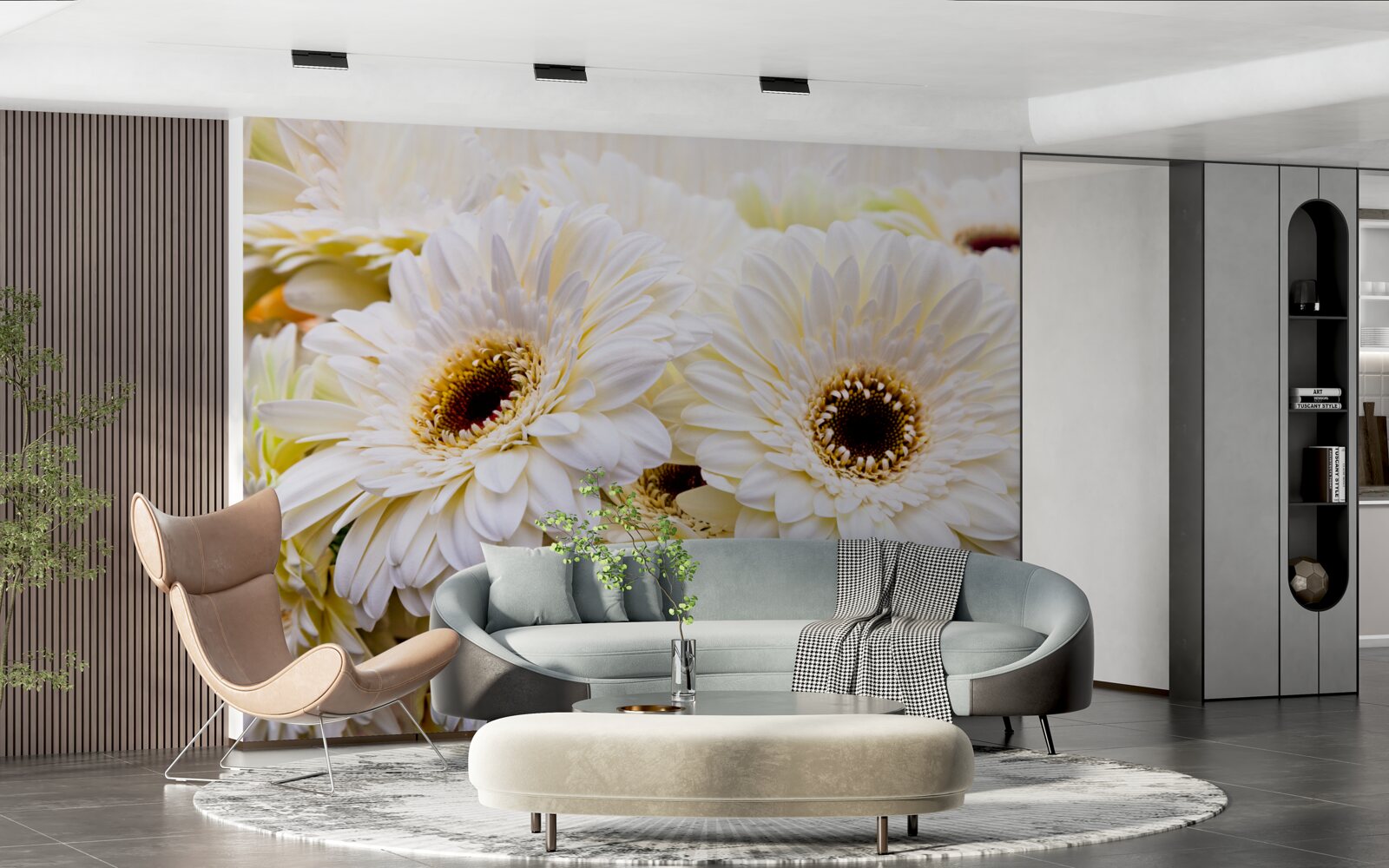 Papier peint collection de gerberas blancs comme neige