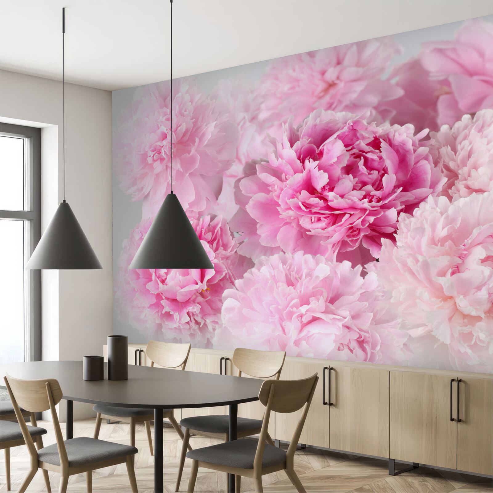 Papier peint belles pivoines dans les tons roses