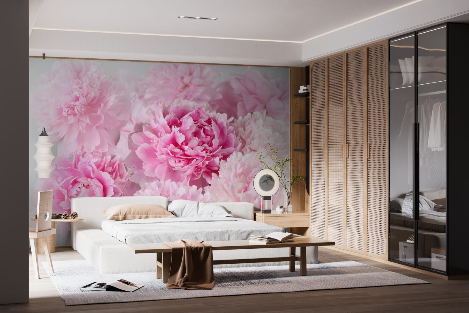 Papier peint belles pivoines dans les tons roses