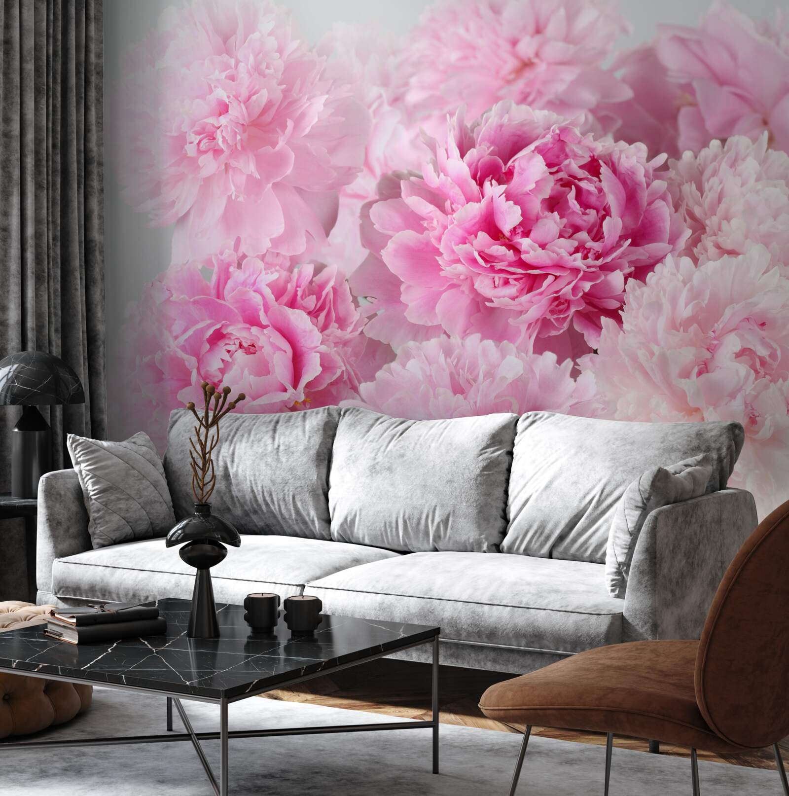 Papier peint belles pivoines dans les tons roses